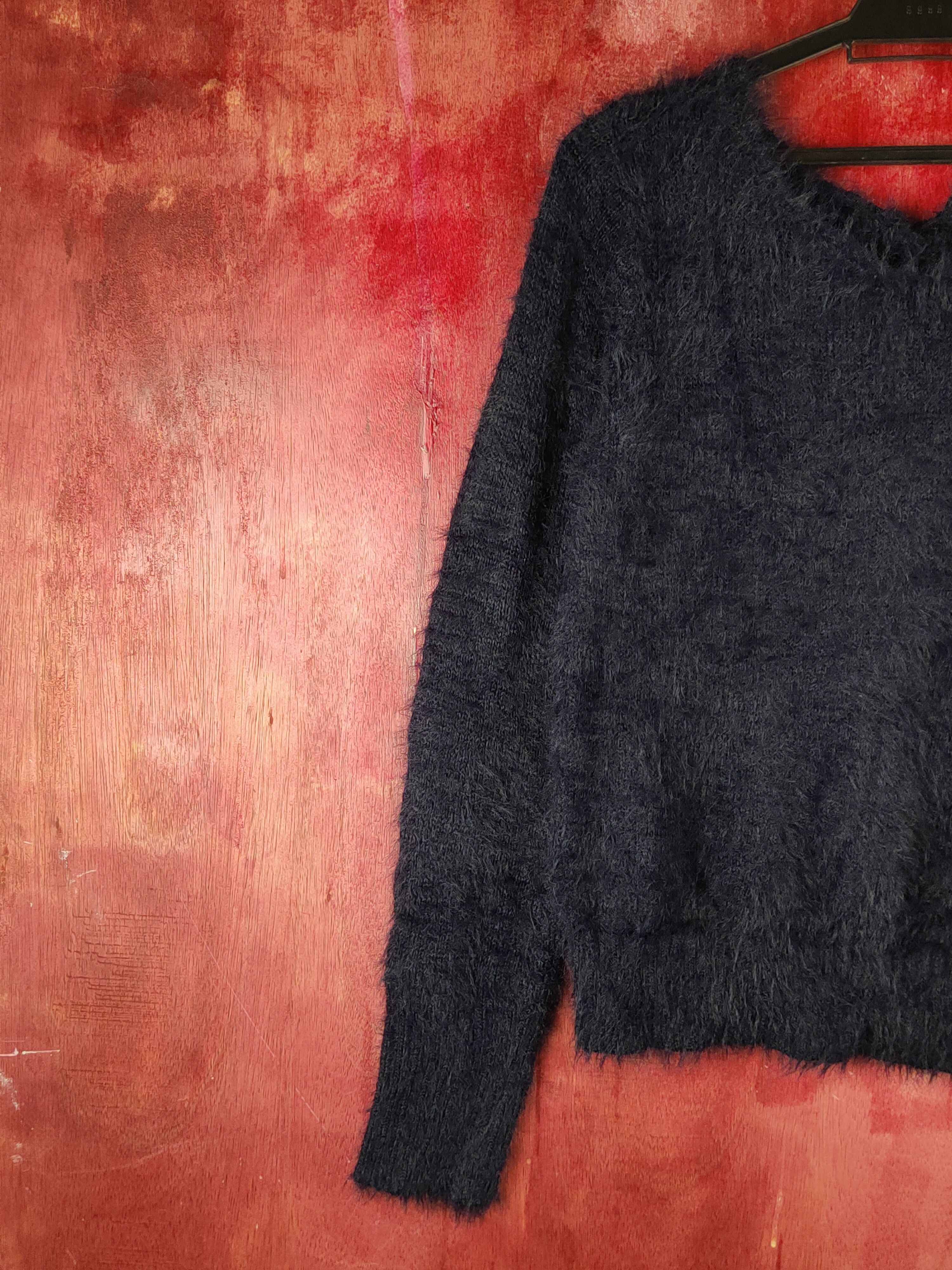 Homespun Knitwear Emporium Navy Shag Shaggy Fur Mohair Knitwear #S2168 Size L / US 10 / IT 46 - 3 Thumbnail