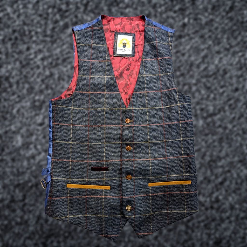 Marcs Marc Darcy Blue Waistcoat Vest Gilet Mens Size 36 Formal Smart Tailored Size US XXS / EU 40 - 1 Thumbnail