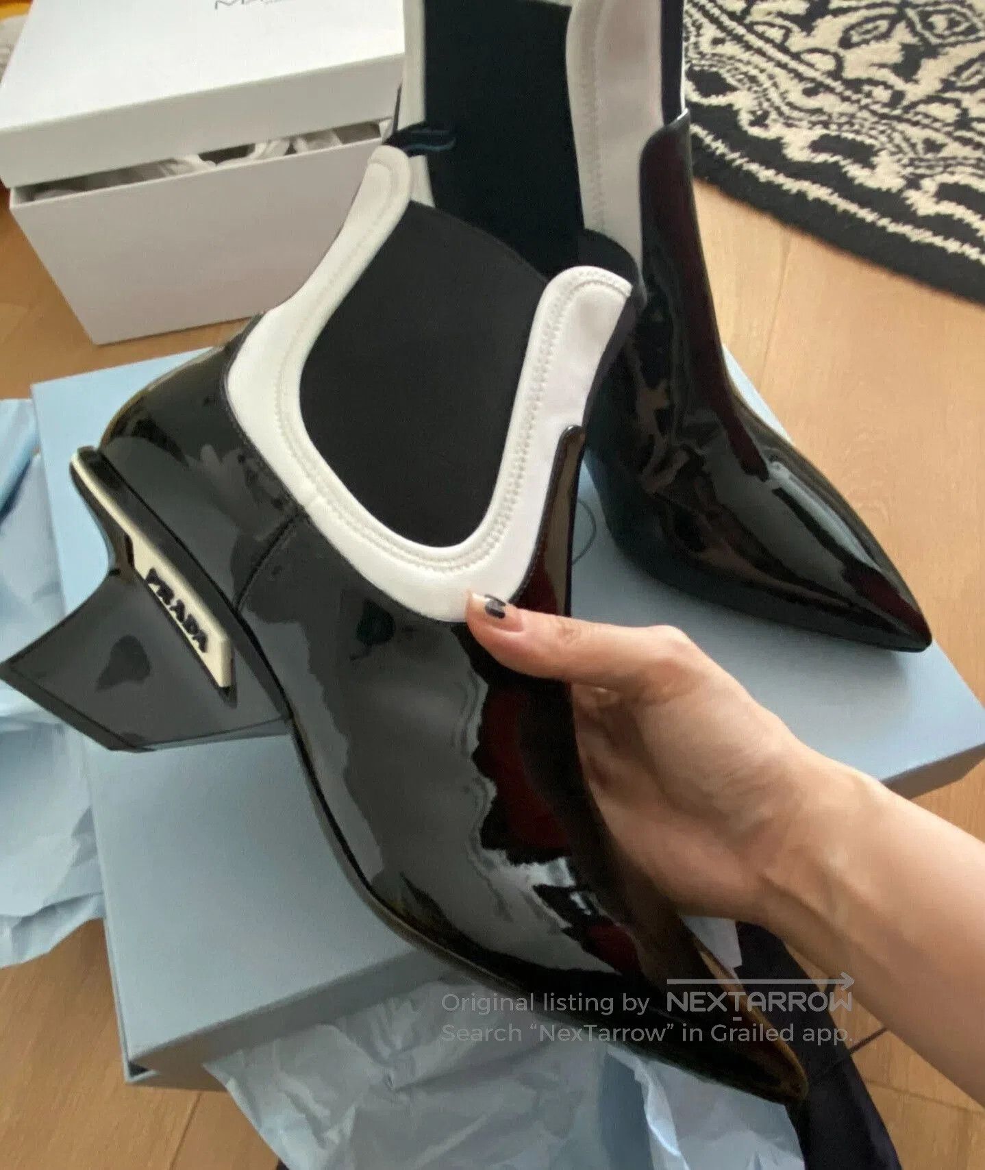 Prada Prada Black White Block Mid Heel Ankle Boots. Size US 8 / IT 38 - 4 Thumbnail