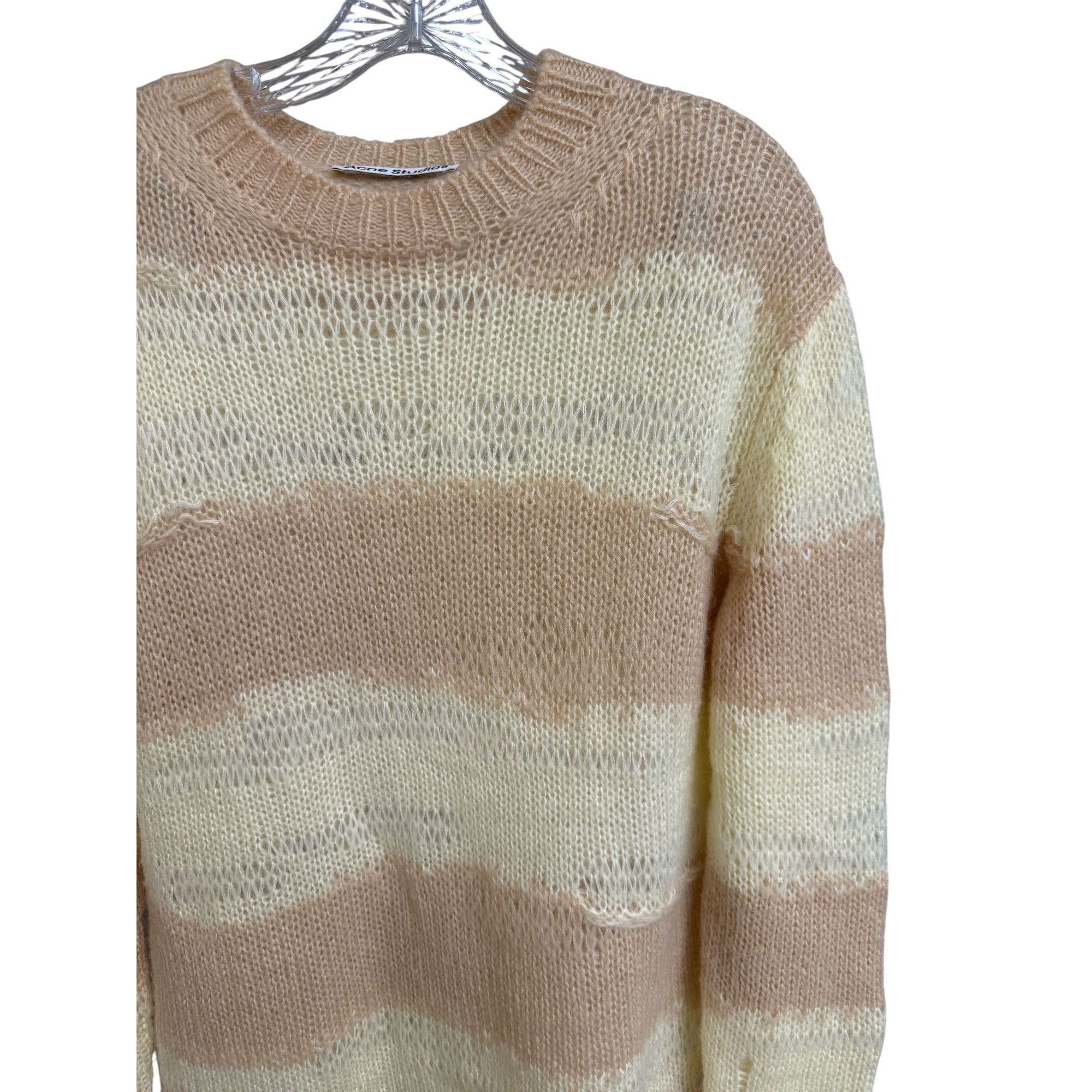 Acne Studios Distressed Knit Beige & Cream Stripe Sweater XXS By Acne Stu Size XXS / US 00 / IT 34 - 6 Thumbnail