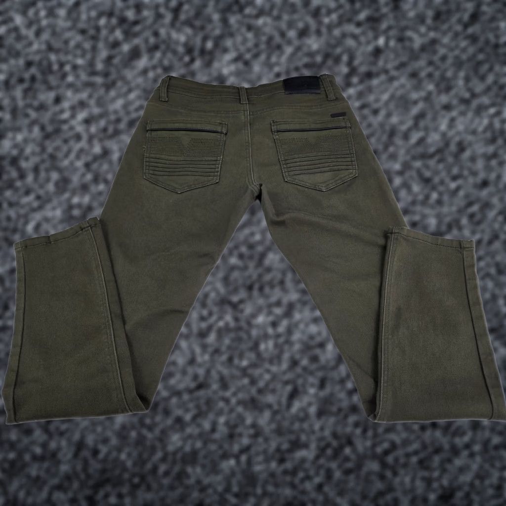 NICK DANGER Jeans Mens Dark Olive Green Denim Size 30 30 Zip 5-Pocket Skinny Stretch Cotton Blend Canvas | Nick Danger | Jeans | Men