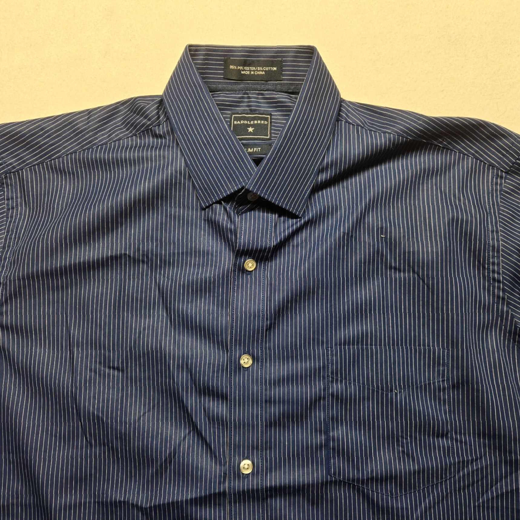 Vintage Saddlebred Shirt Button-Up Mens 16 Blue Striped Slim Fit Long Sleeve Casual Button-Down Collared 16.5 Size US L / EU 52-54 / 3 - 2 Thumbnail