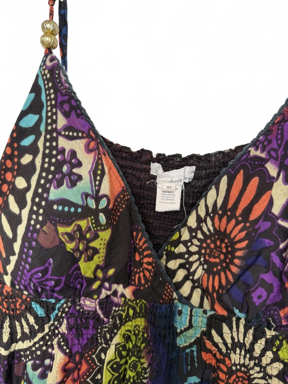 Designer Colorful Bohemian Dress Beaded Spaghetti Strap Size XL / US 12-14 / IT 48-50 - 3 Thumbnail