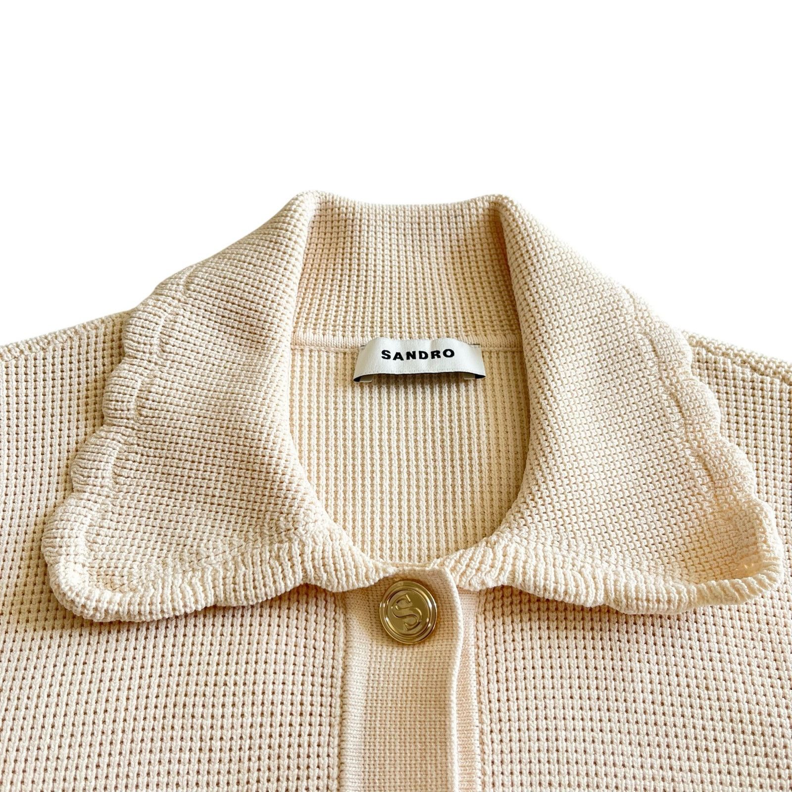 Sandro Sandro Paco Cream Waffle Knit Cardigan Sweater Jacket Size M / US 6-8 / IT 42-44 - 2 Thumbnail