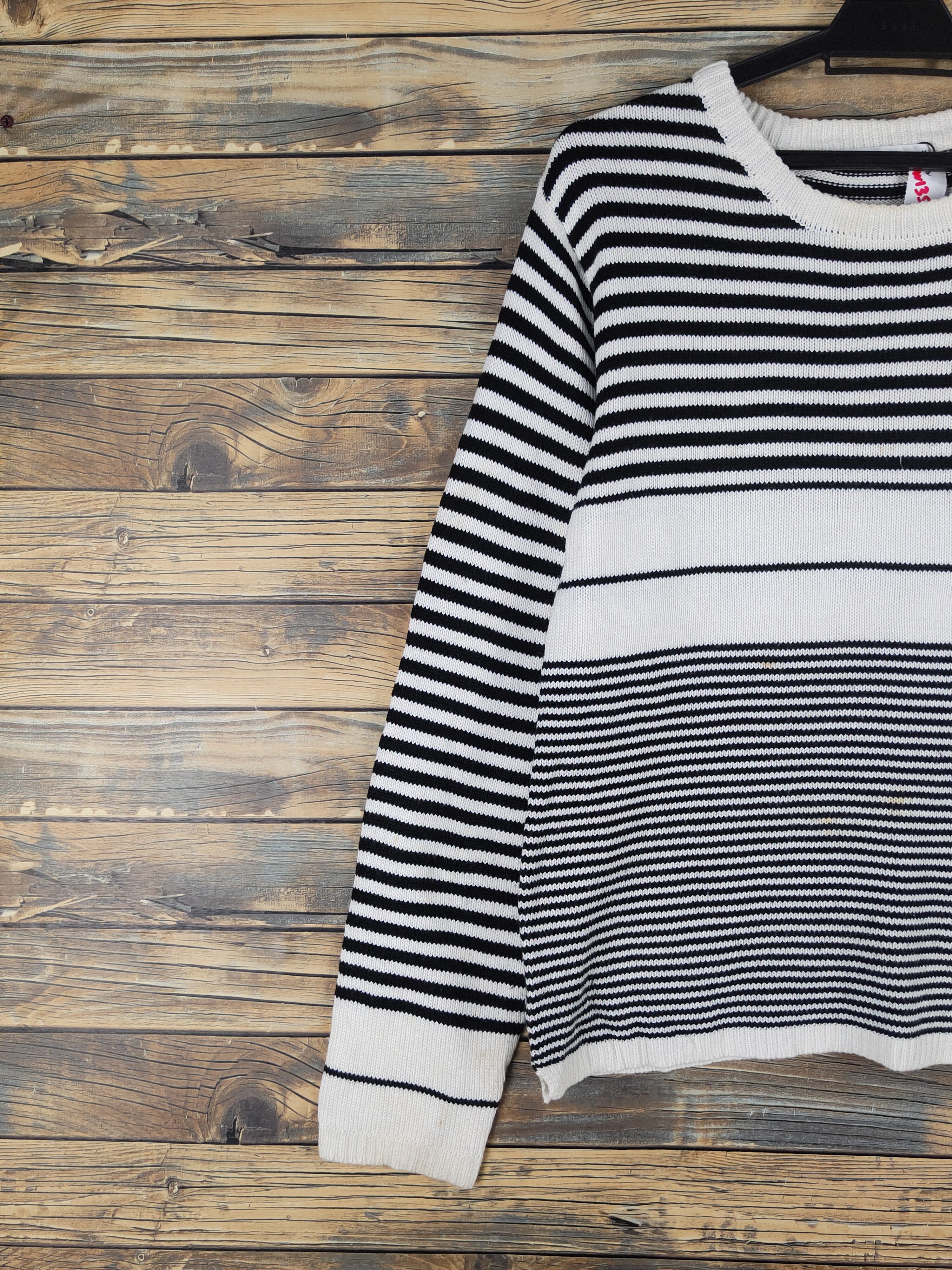 Homespun Knitwear Ikka Black Cream Stripe Knitwear Long Sleeve T-shirts #W1353 Size M / US 6-8 / IT 42-44 - 3 Thumbnail