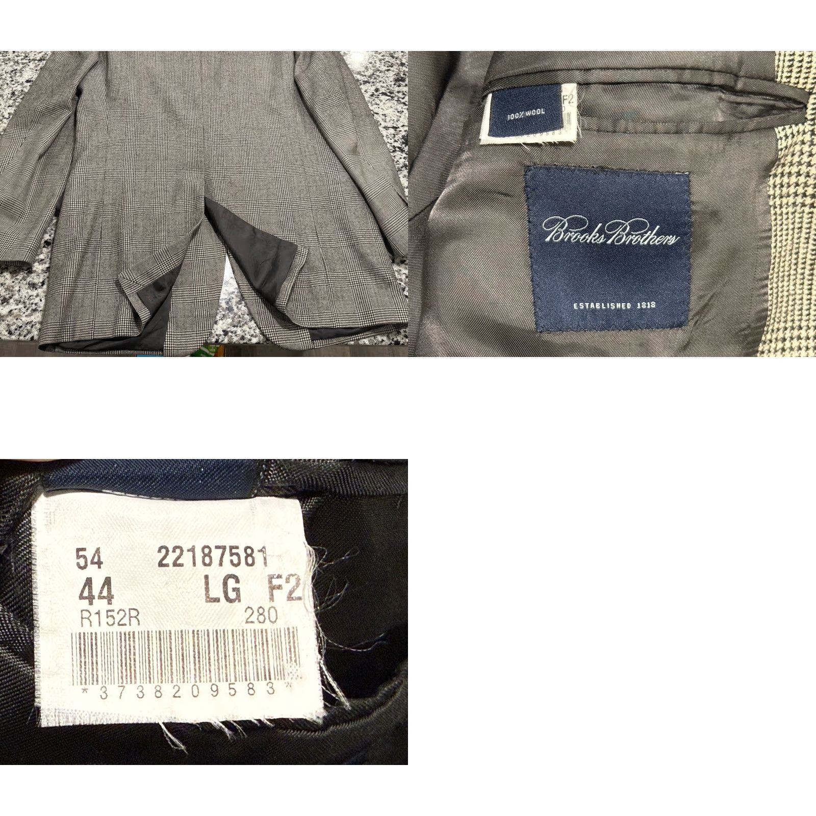 Brooks Brothers BROOKS BROTHERS X LORO PIANA Rain System Grey Houndstooth Plaid Blazer 44L Men Regular Wool Cupro Lining Notch Lapel Modern 2-Button Single-Breasted"} Size 44R - 8 Thumbnail