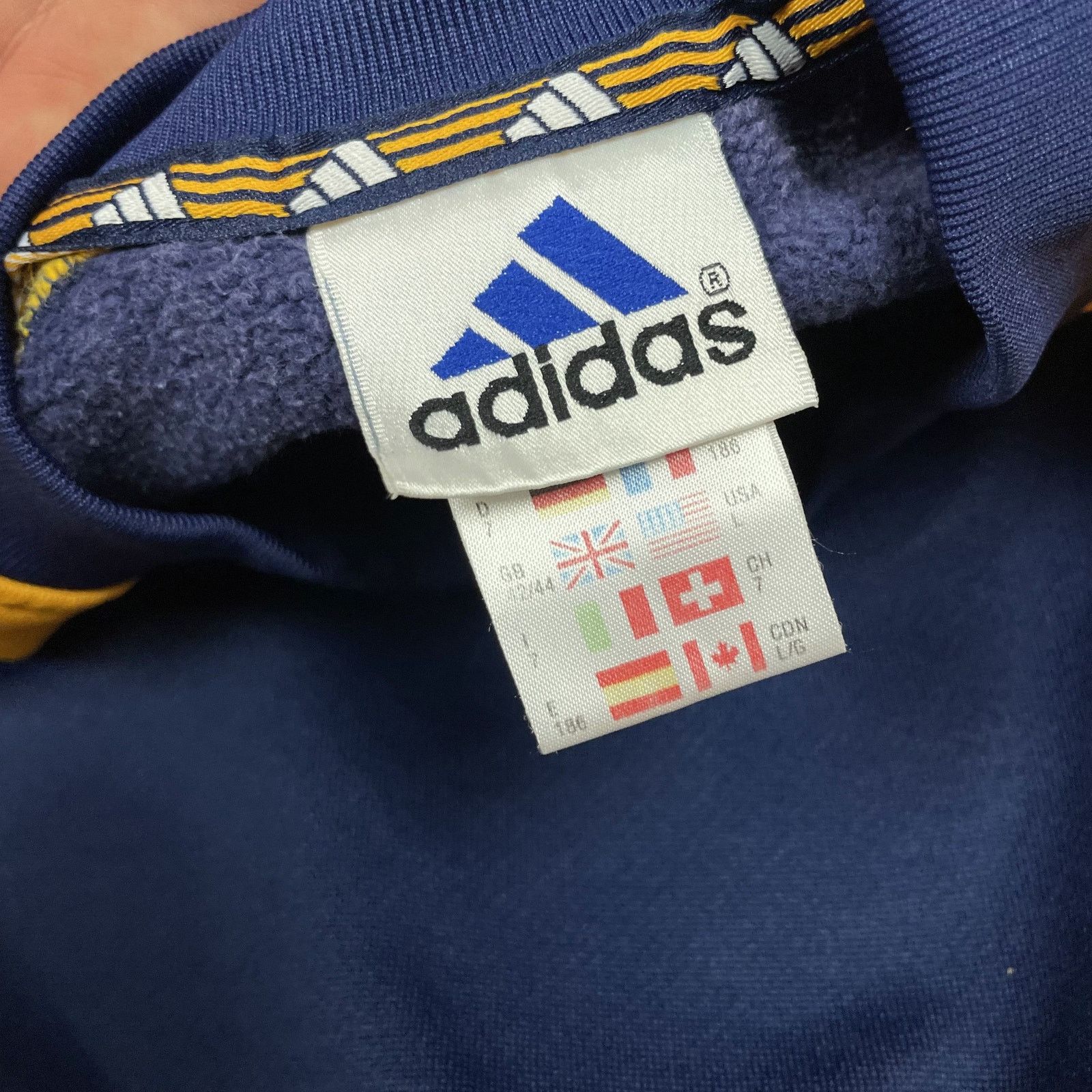 Adidas × Vintage Vintage Adidas Men's Navy Yellow Pullover Sweatshirt Large Size US L / EU 52-54 / 3 - 7 Thumbnail