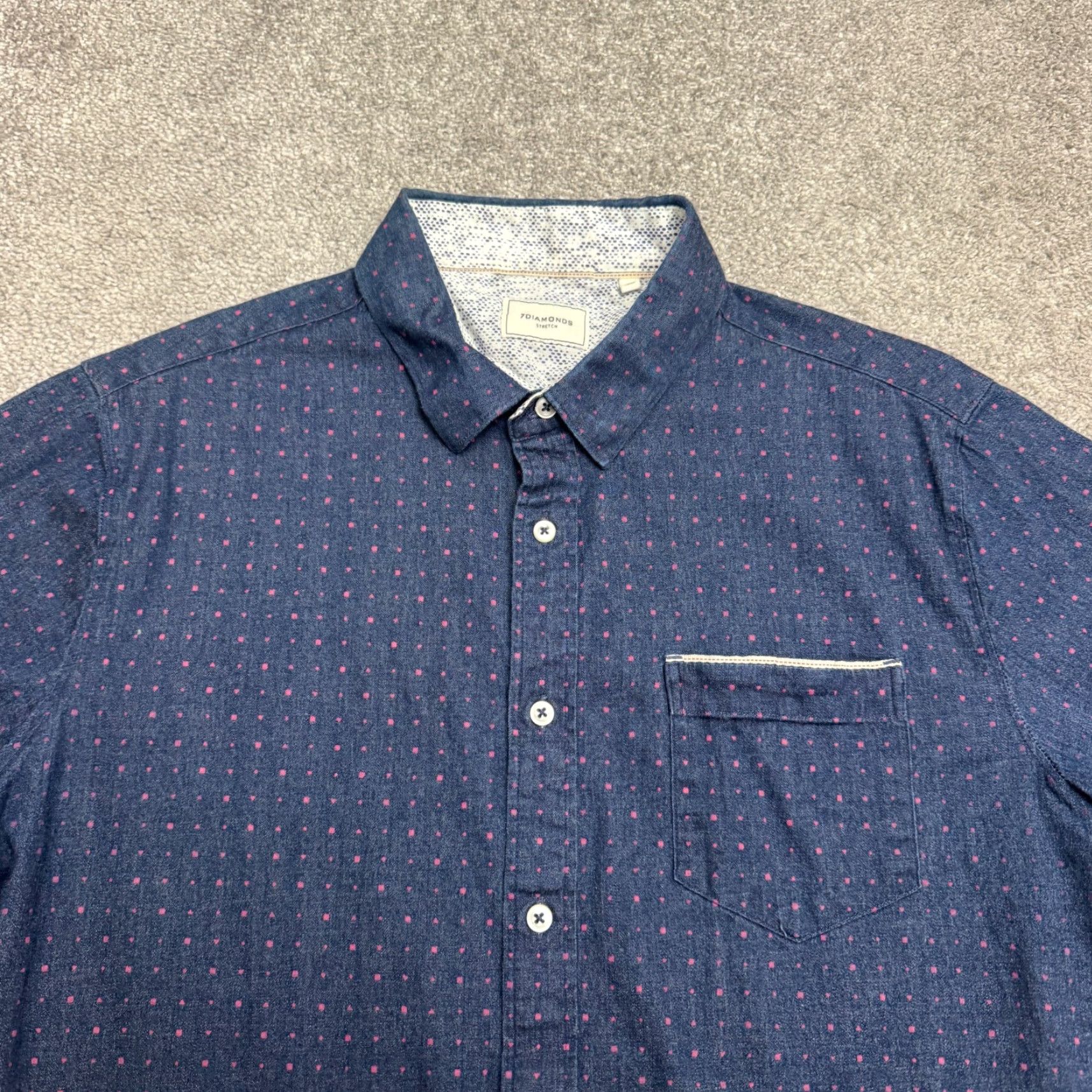 Vintage 7 Diamonds Button-Up Shirt Mens Large Blue Denim Polka Dot Cotton Casual Short Sleeve Stylish Classic Preppy Shirt Size US L / EU 52-54 / 3 - 6 Thumbnail