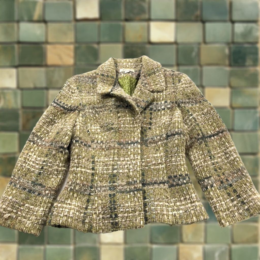 Vintage Andrea Behar Size 6 Tweed Wool Acrylic Open Front Blazer Jacket Brown Green Womens Size M / US 6-8 / IT 42-44 - 1 Thumbnail
