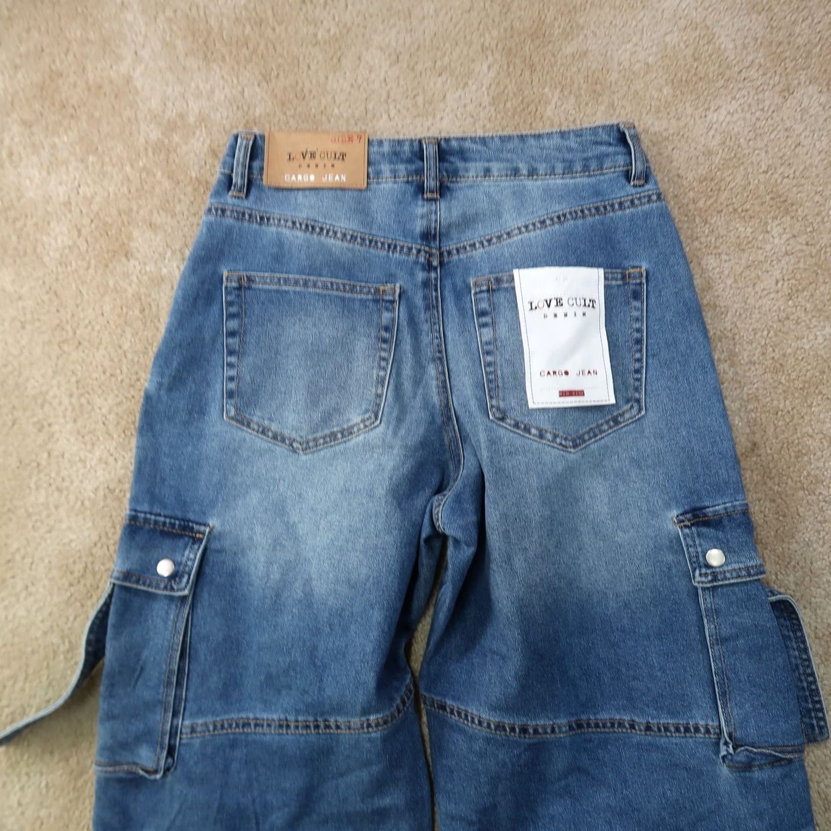 Vintage LOVE CULT Cargo Jeans Womens Juniors 7 Blue Frosted Wide-Leg Y2K New Size 28" / US 6 / IT 42 - 7 Thumbnail