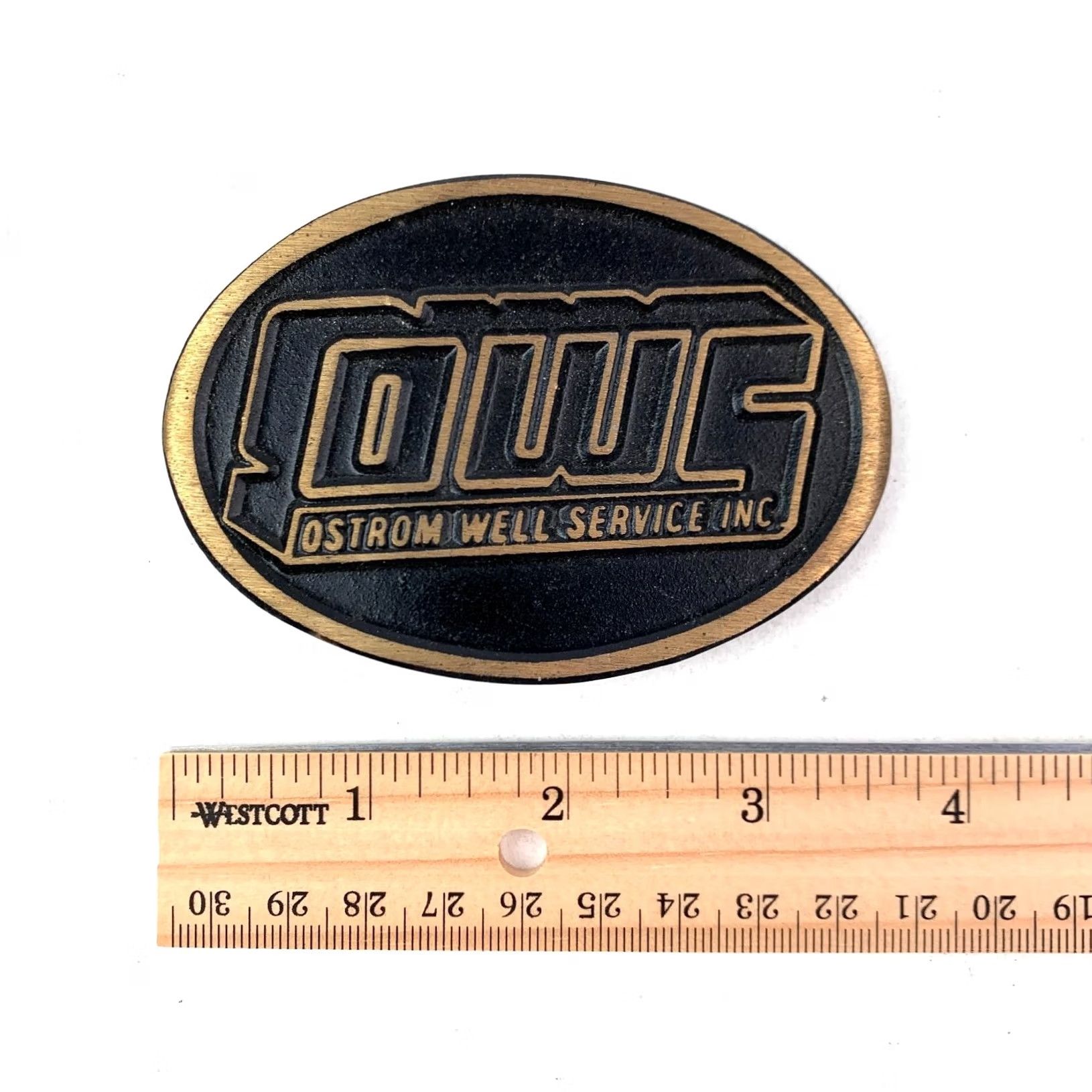 Vintage VINTAGE OWS Ostrom Well Service Belt Buckle Black Gold Solid Brass DynaBuckle Men Belt Buckle Size ONE SIZE - 4 Thumbnail