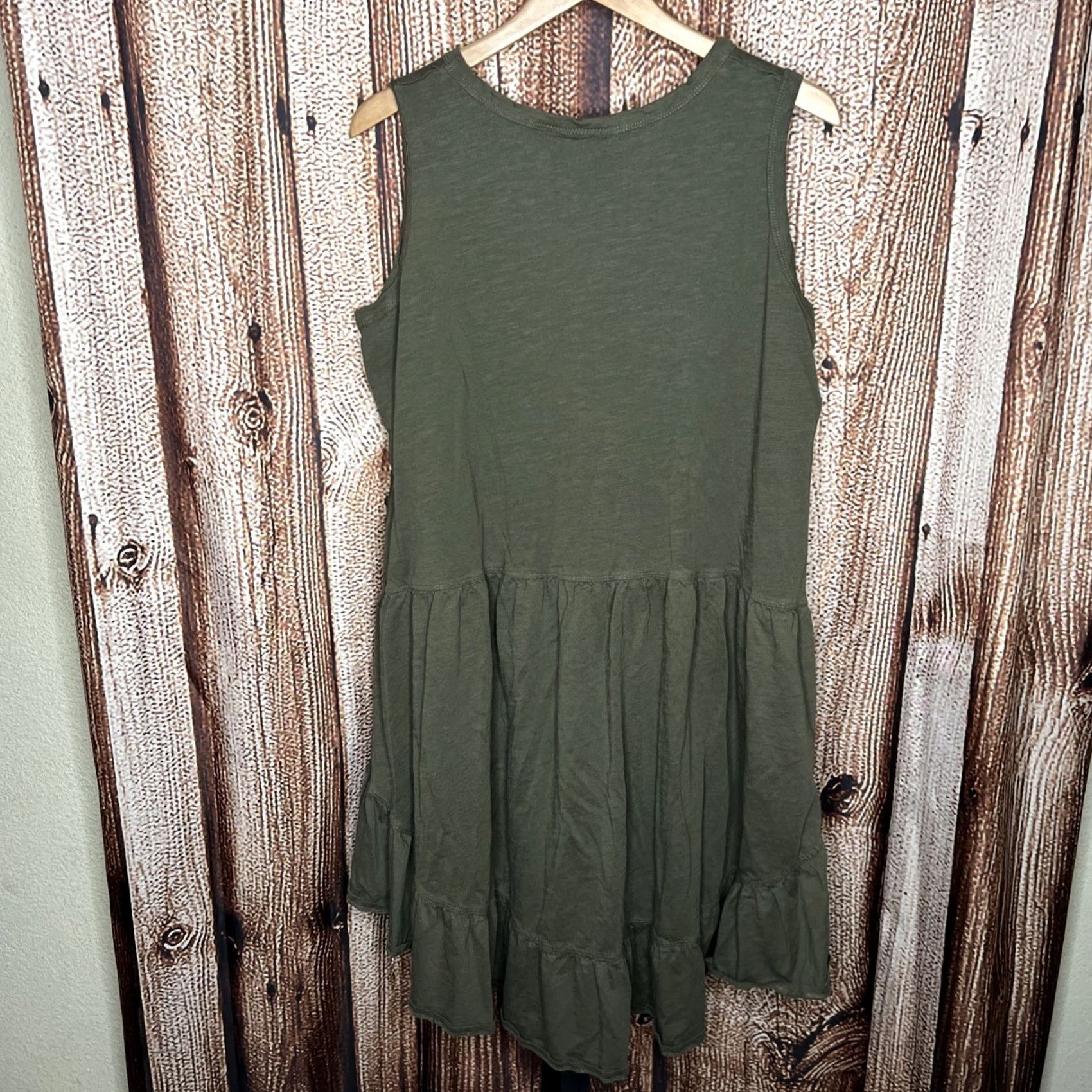 Vintage ZIM & ZOE Dress Flare 100 % Cotton Green W/ Pockets Size 18 Plus Women Sleeveless Knee Length V-Neck Pullover Casual Travel Size XXL / US 16-18 / IT 52-54 - 3 Thumbnail
