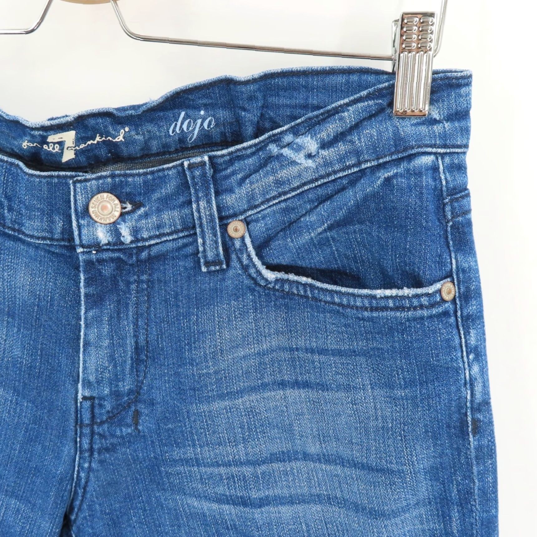 7 For All Mankind 7 For All Mankind Women Jeans Dojo Distressed Blue Denim 5-Pocket Pockets Bootcut Regular Size 29 Size 29" - 4 Thumbnail