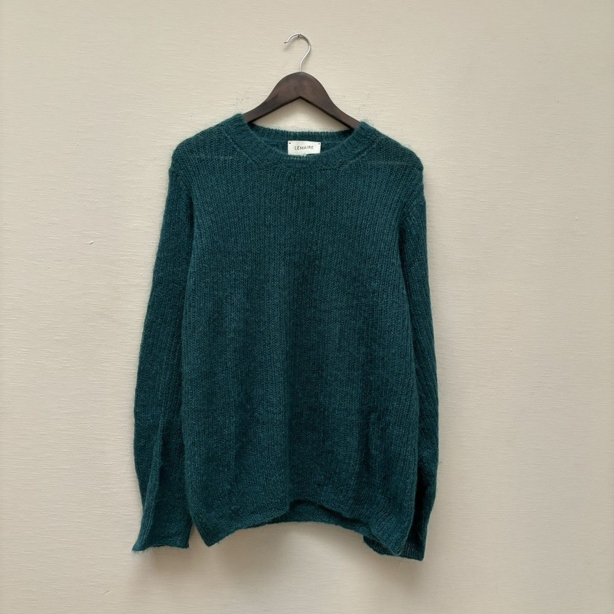 image of Lemaire Super Kid Mohair Crewneck Sweater (Blue/green) in Blue Green (Size Medium)