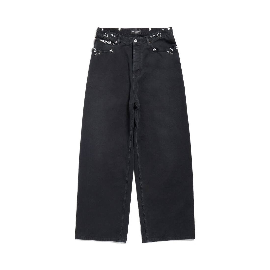 Balenciaga o1mt1gz0125 Unisex Pierced Baggy Pant in Black Size US 30 / EU 46 - 1 Thumbnail
