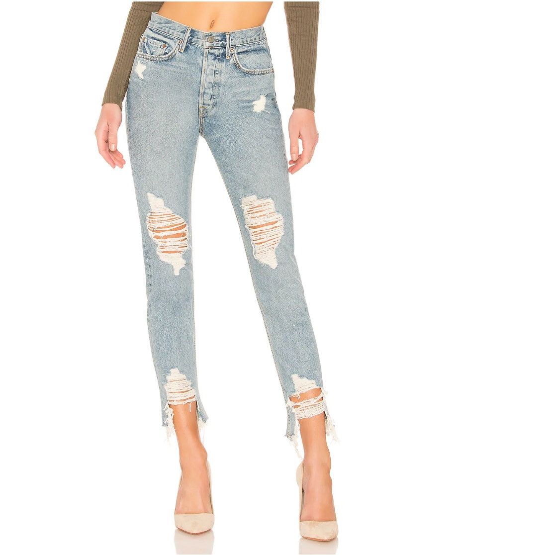 GRLFRND Karolina Button Fly Crop High-Rise Skinny Jean