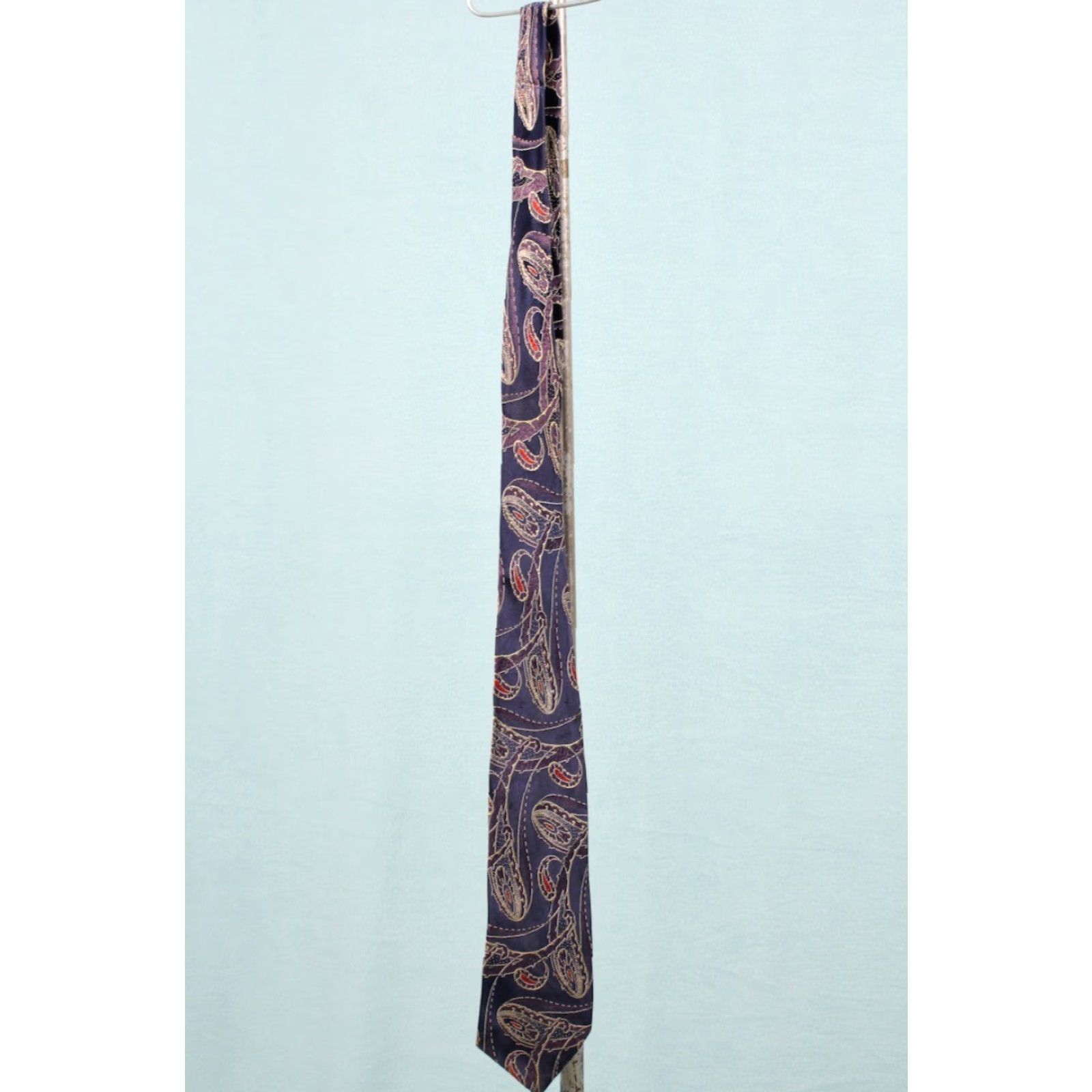 Vintage VTG 1930s Necktie Blue Paisley Pattern 30s Tie Men's Shirt Size ONE SIZE - 3 Thumbnail