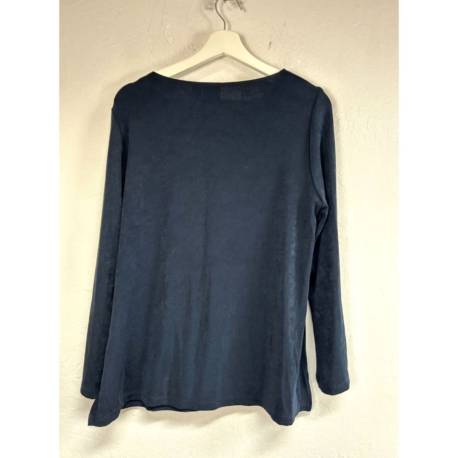 Vintage Chico's Travelers Flare Split Sleeve Top Size 2 Navy Slinky Knit Keyhole Neck Size XS / US 0-2 / IT 36-38 - 2 Thumbnail