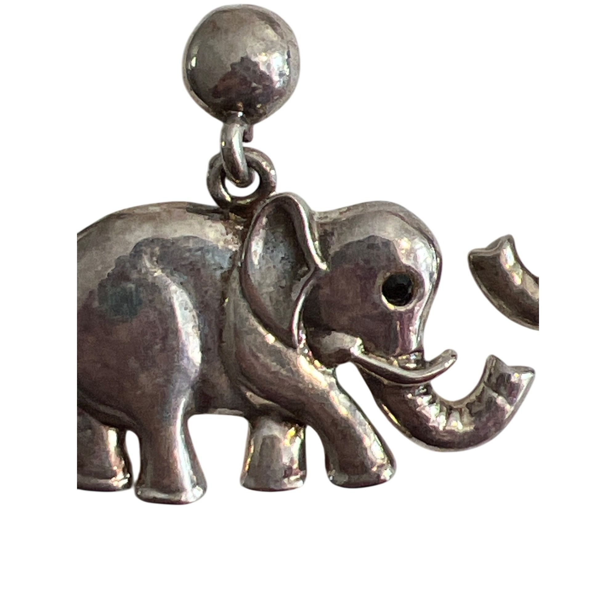 Other Vintage Silver Tone Elephant Dangle Earrings Black Rhineston Size ONE SIZE - 2 Thumbnail