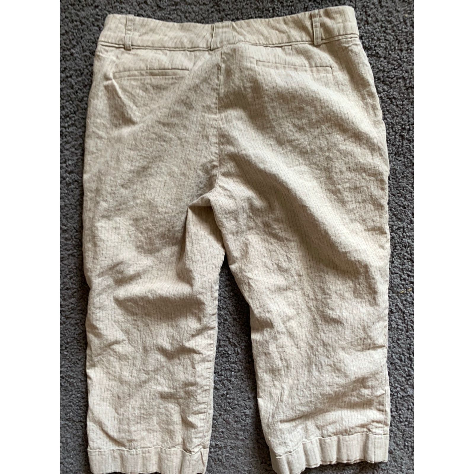 Jones New York JONES NEW YORK Women's 10 Beige Striped Linen Capri Cropped Pants, High Rise, Lightweight, Casual, Designer Size 32" / US 10 / IT 46 - 4 Thumbnail