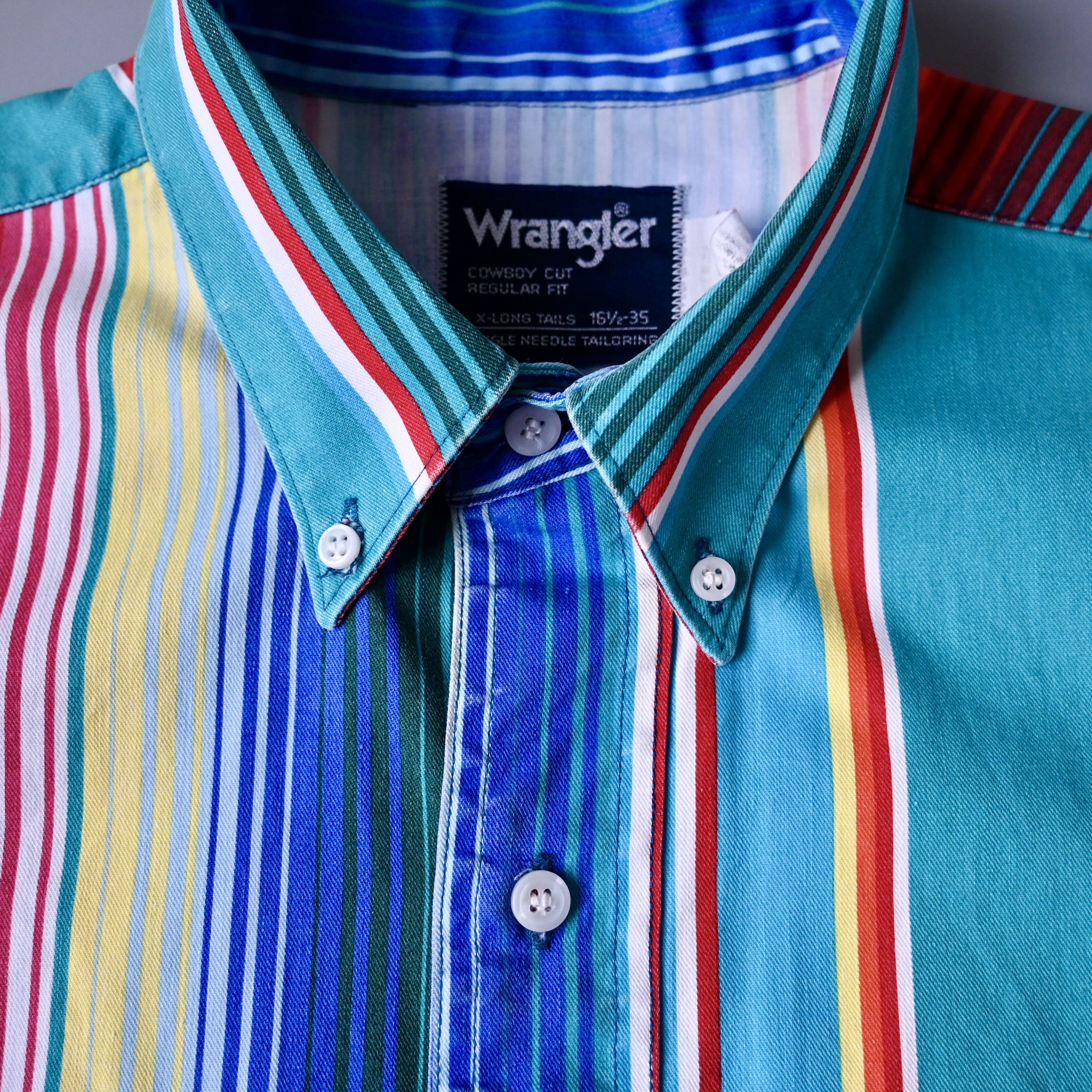 Vintage VTG Wrangler teal base sunlight stripe cotton western shirt Size US L / EU 52-54 / 3 - 7 Thumbnail