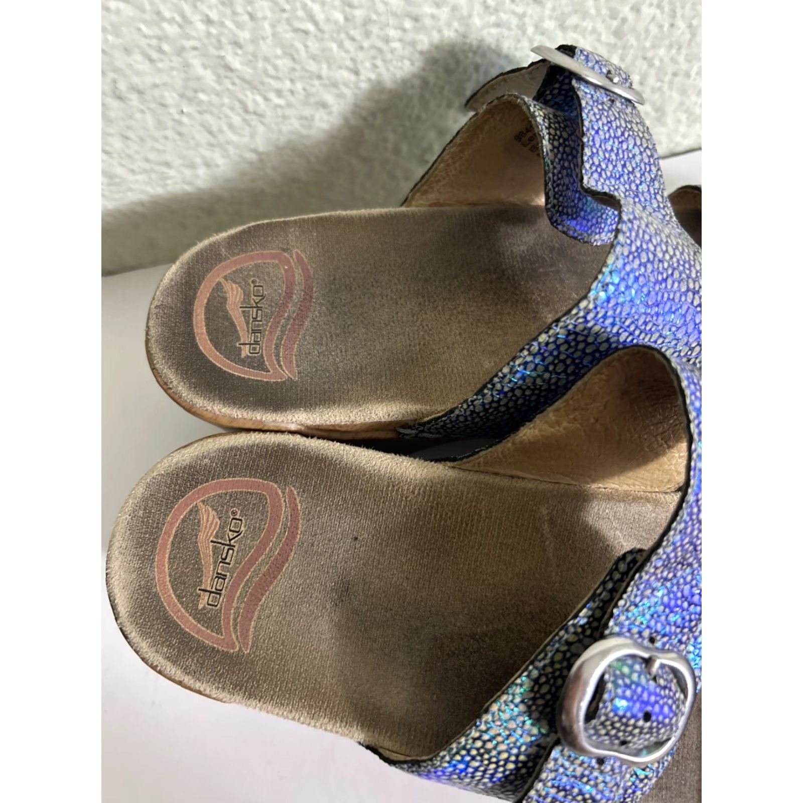 Dansko VINTAGE Dansko Sandal Sophie Blue Iridescent Double Strap Clog Sandals 41 US 11 Women Straps Leather Slip-On Size US 11 / IT 41 - 5 Thumbnail