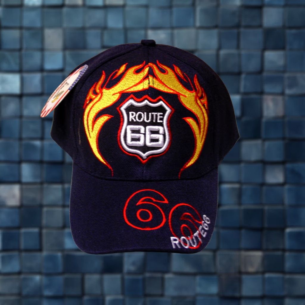 Route 66 ROUTE 66 WITH FLAMES BASEBALL CAP Men Adjustable Blue Size ONE SIZE - 1 Thumbnail