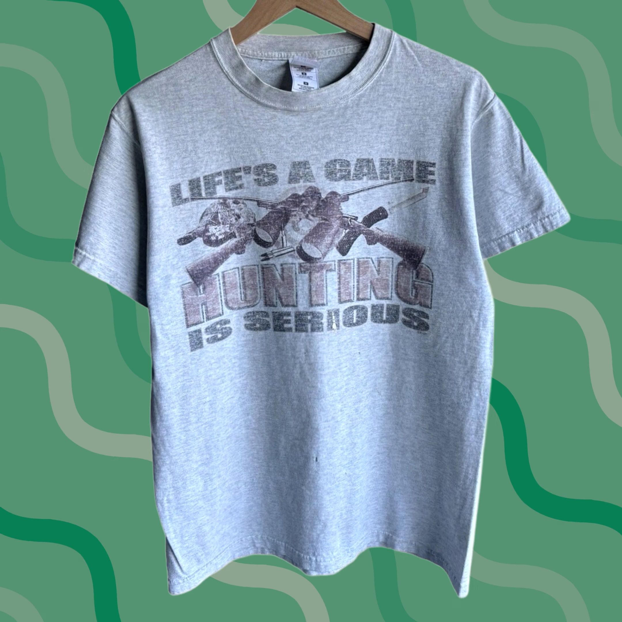 Fruit Of The Loom VINTAGE 90s Hunting Funny Humor Tee Gray M Men Size US M / EU 48-50 / 2 - 1 Thumbnail