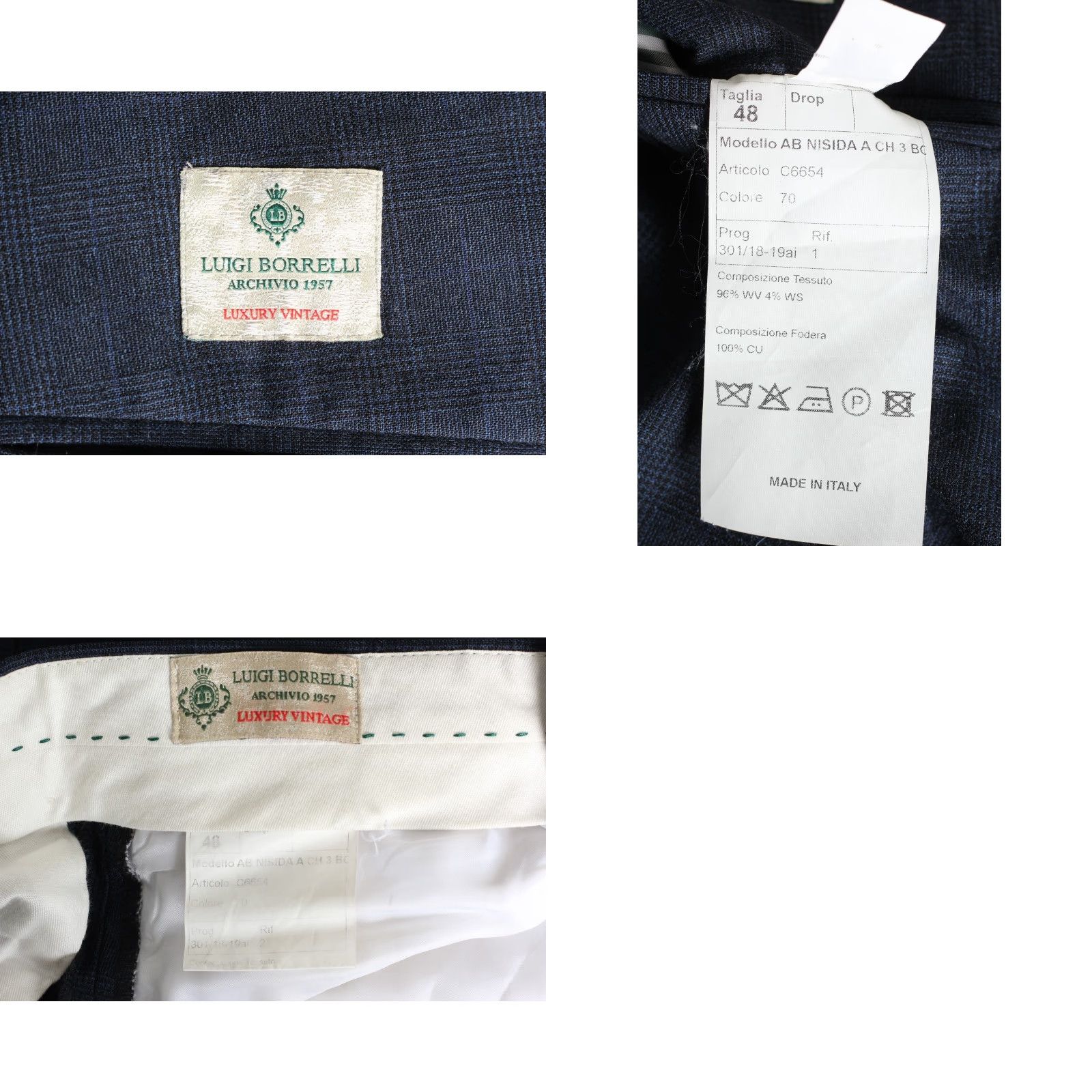 Vintage LUIGI BORRELLI Nisida Unlined Wool 2 Piece Suit Men Size 48 Made in ITALY Slim Plaid Blue Wool Silk Jacket Trousers 32W 32L Mens Size 48R - 8 Thumbnail