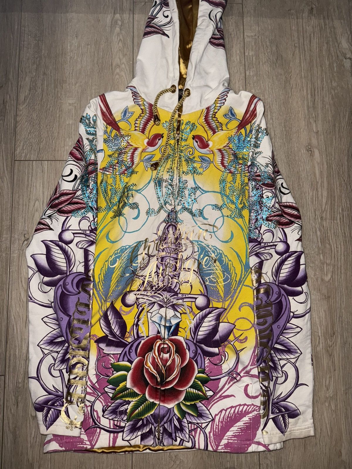 Ed Hardy × Vintage Vintage / Y2K Ed Hardy Forever Hoodie All Over Print Size XS / US 0-2 / IT 36-38 - 3 Thumbnail