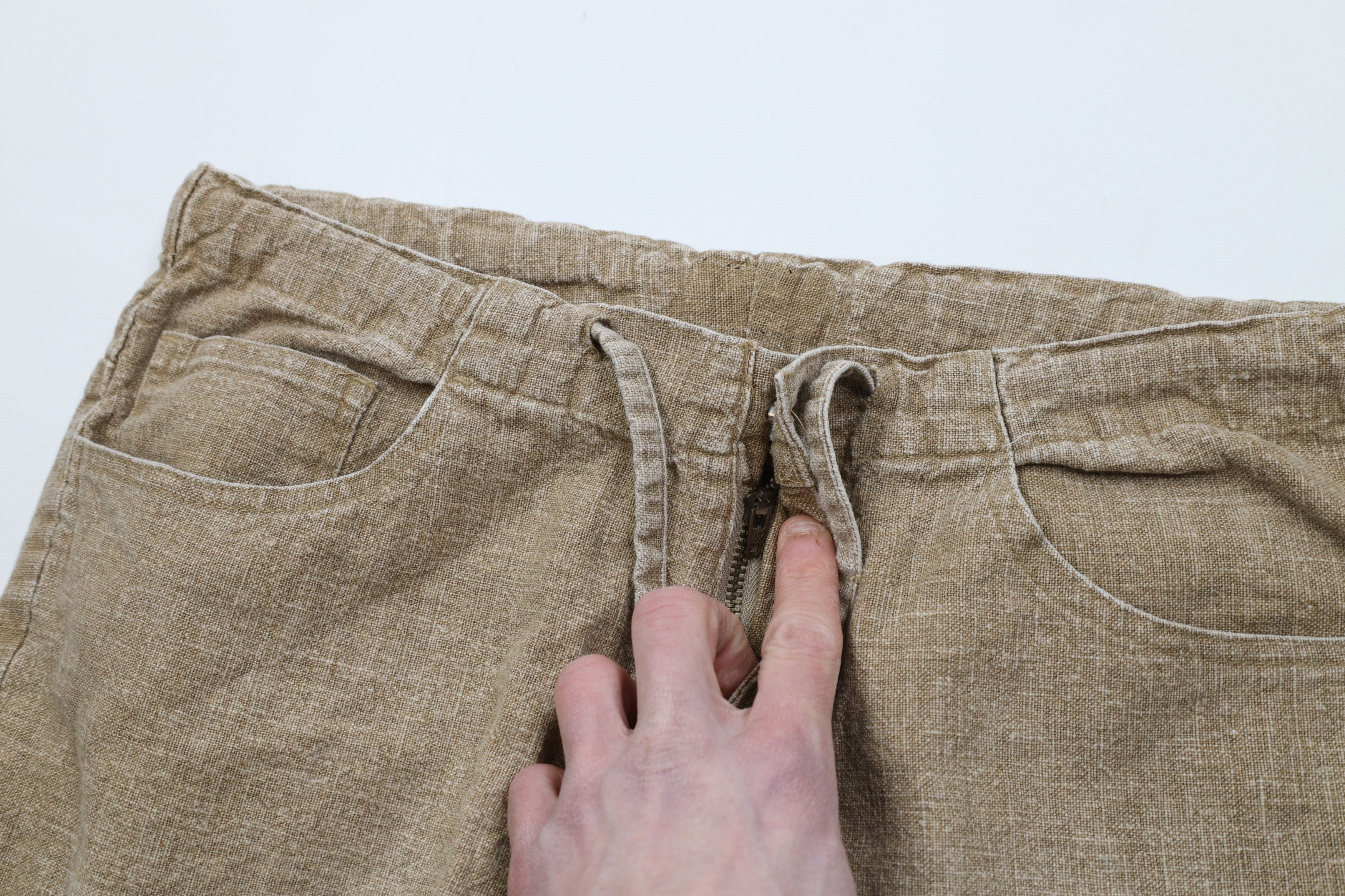 Vintage Vintage 90s Y2K Streetwear Linen Wide Leg Cargo Pants Beige Size US 31 - 7 Thumbnail