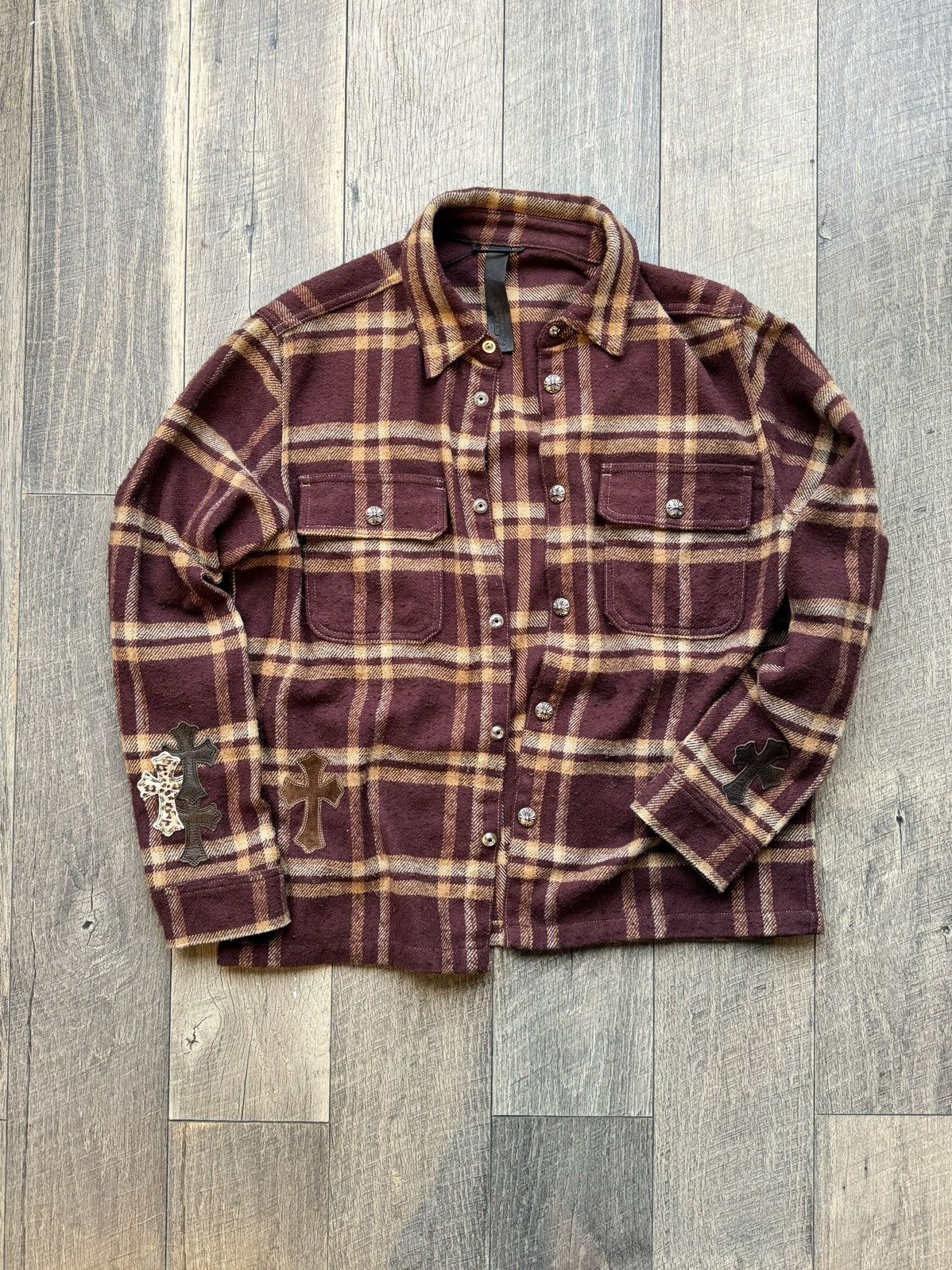 Chrome Hearts Chrome Hearts Burgundy Cross Patch 1/1 Long Sleeve Flannel Size US L / EU 52-54 / 3 - 1 Thumbnail