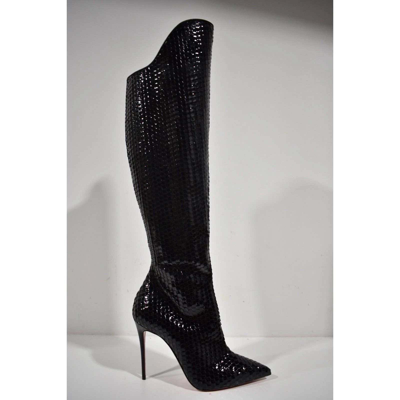 Christian Louboutin Christian Louboutin Alta Botta 100 Black Patent Bird Knee Size US 7.5 / IT 37.5 - 2 Thumbnail