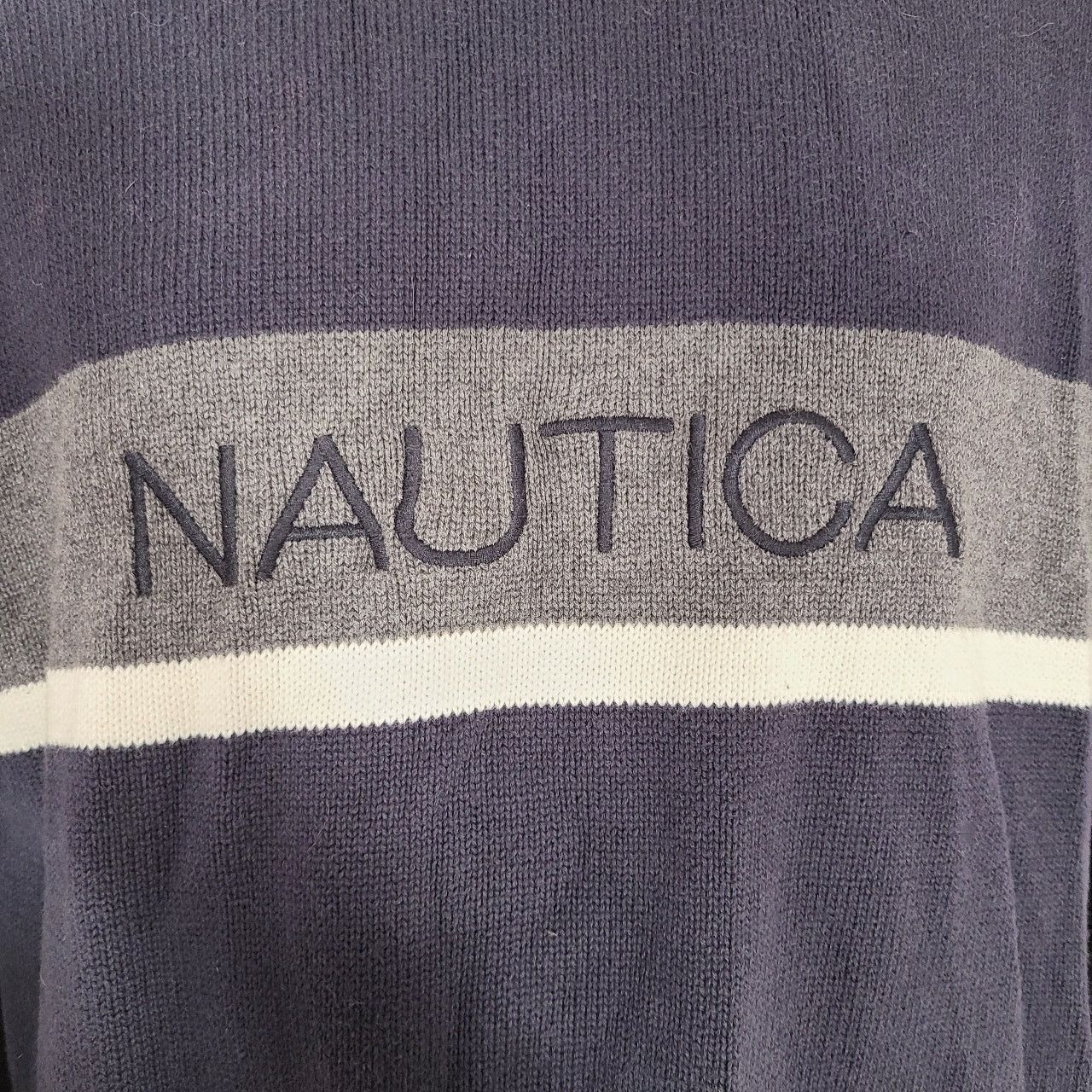Nautica vintage 90s Nautica navy knit stripped logo sweater size xl Size US XL / EU 56 / 4 - 4 Thumbnail