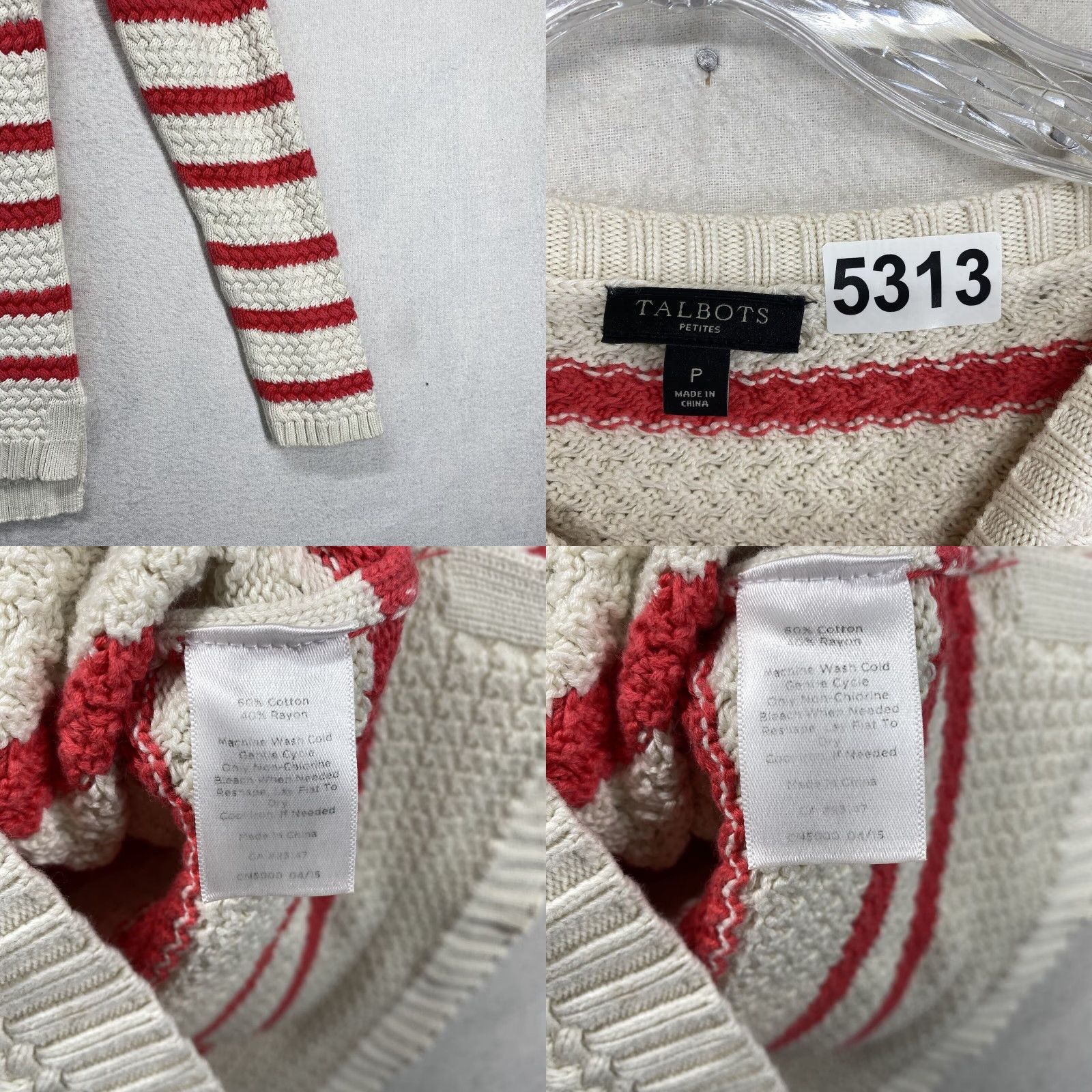Talbots Talbots Women’s Sweater Red & White Striped Cable Knit Petite Thick Knit Womens Size S / US 4 / IT 40 - 8 Thumbnail