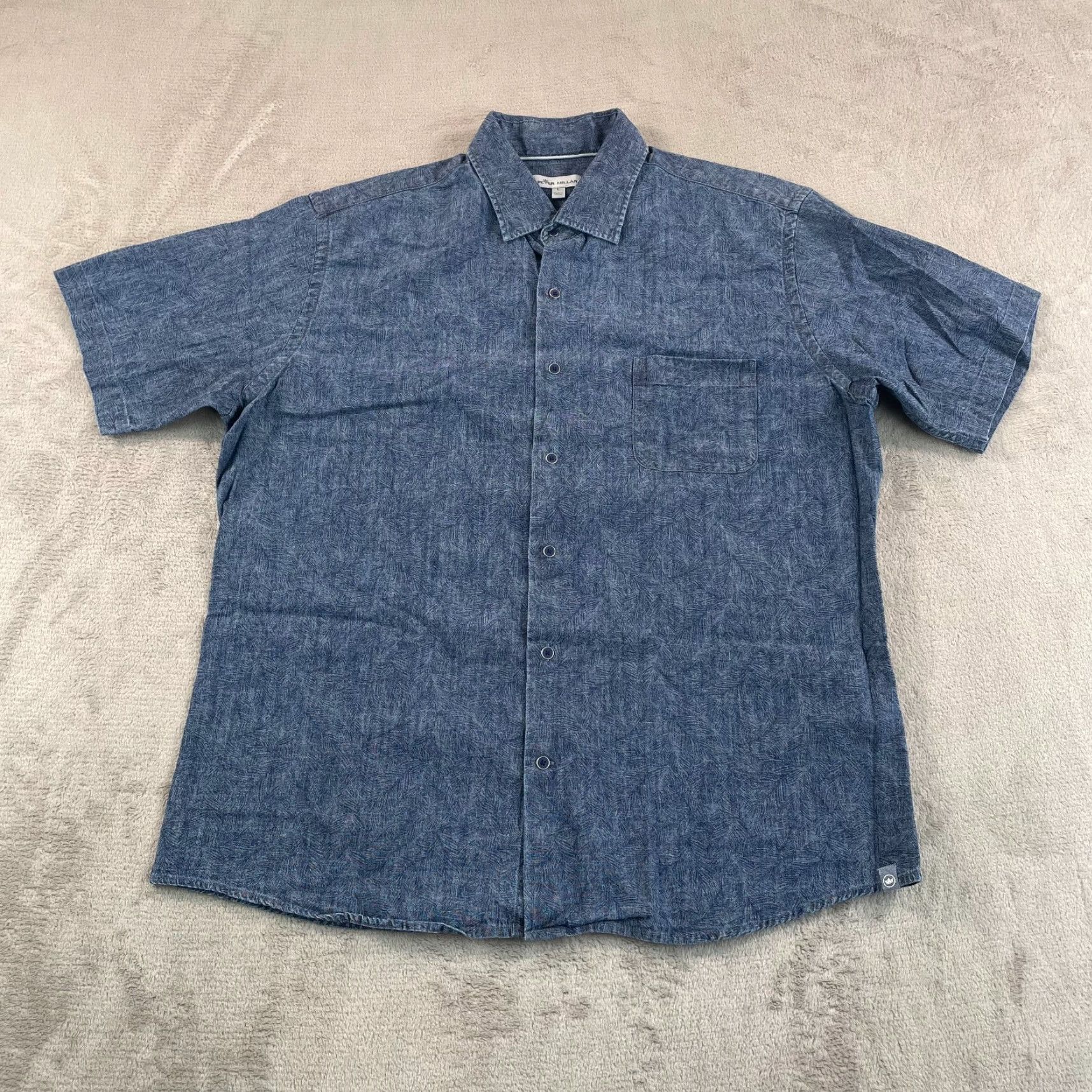 Peter Millar PETER MILLAR Seaside Sport Shirt Men Large Indigo Palms Cotton Stretch Classic Size US L / EU 52-54 / 3 - 3 Thumbnail