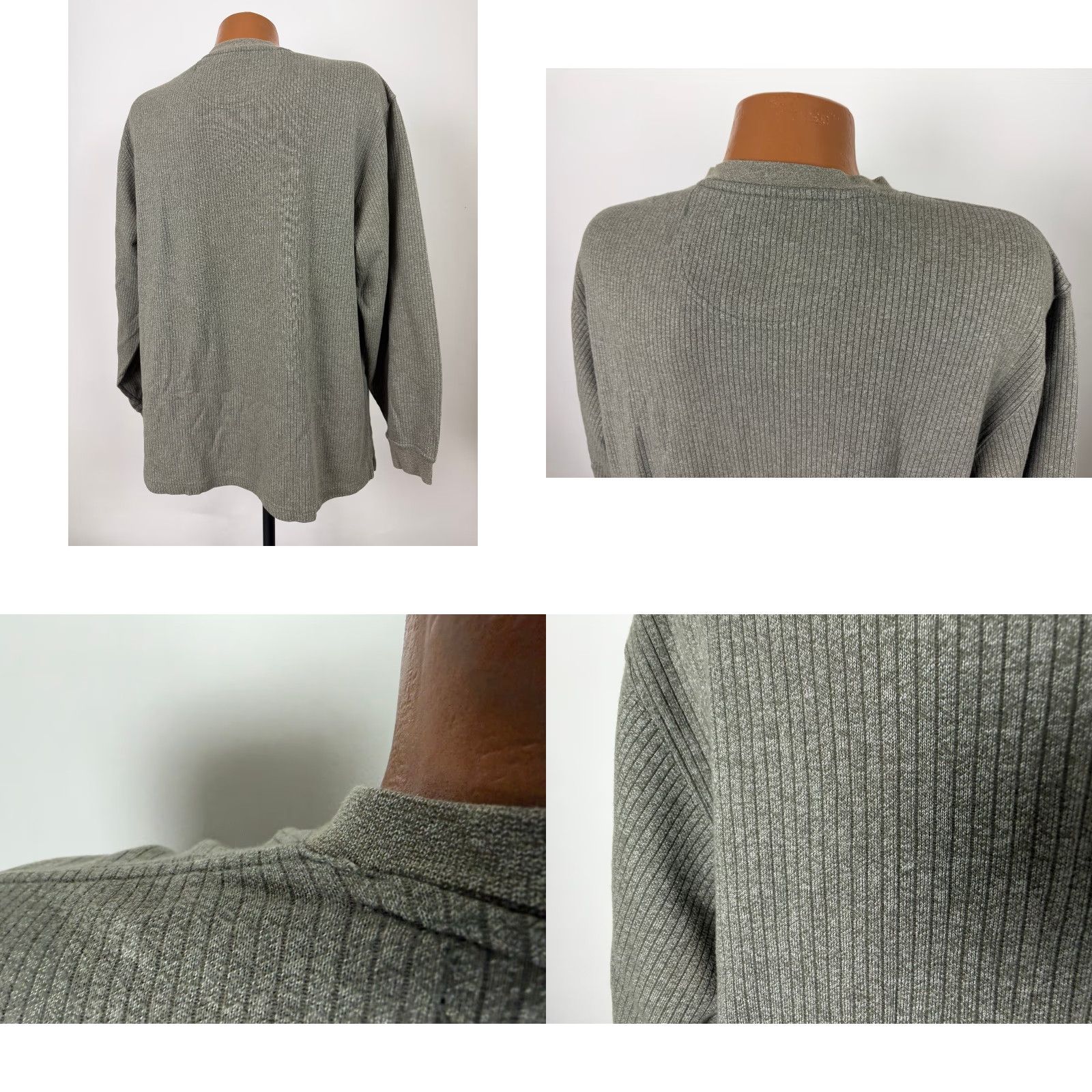 Van Heusen Y2K Ribbed Shirt Men XL V-Neck Olive Heather Heavy Preppy Long Sleeve Mens Size US XL / EU 56 / 4 - 8 Thumbnail