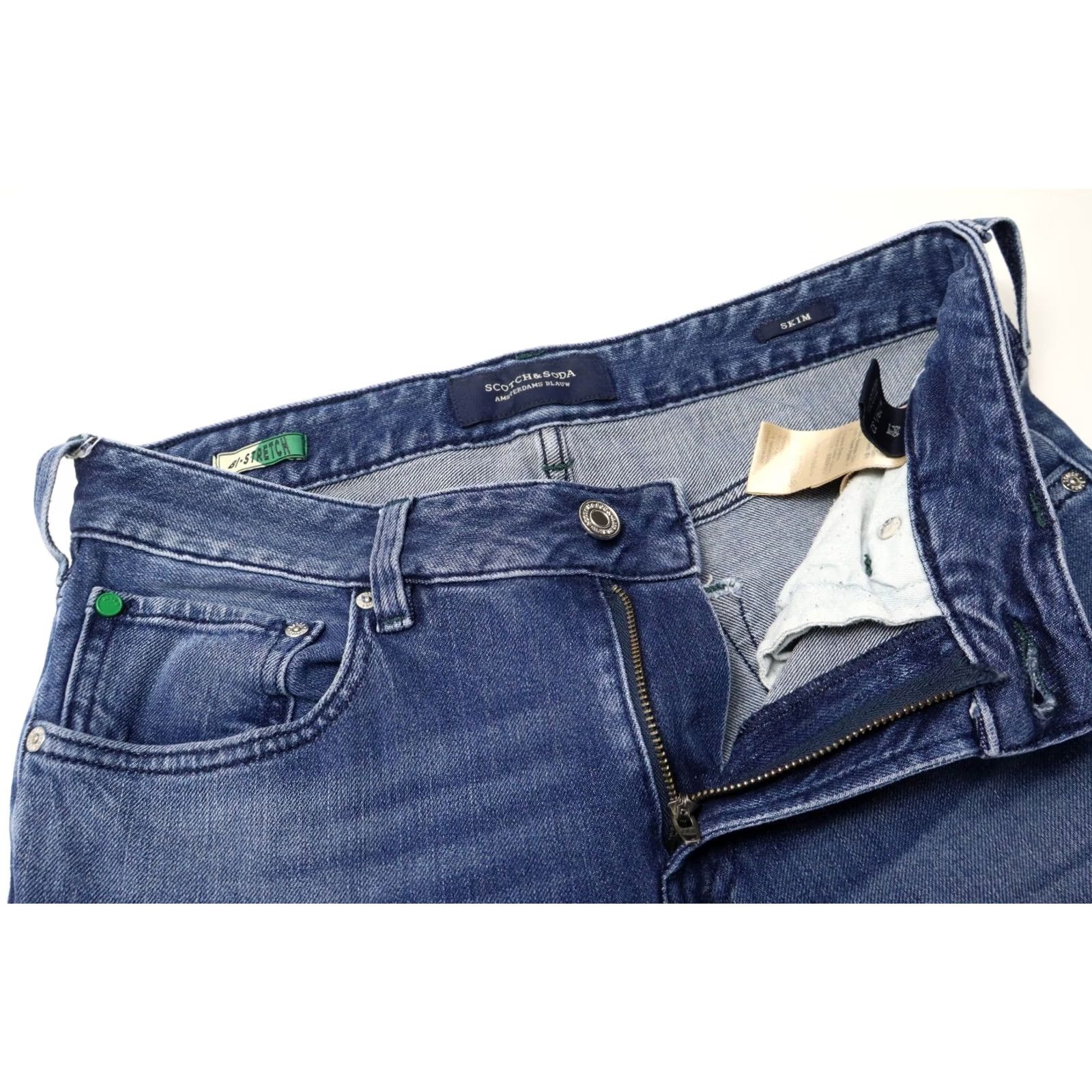 Scotch & Soda SCOTCH & SODA Skim Bi - Stretch Jeans Men's W29/L32 Slim Blue Whiskers Faded Zip Jeans Mens Slim W29/L32 Blue Zip Size US 29 - 4 Thumbnail