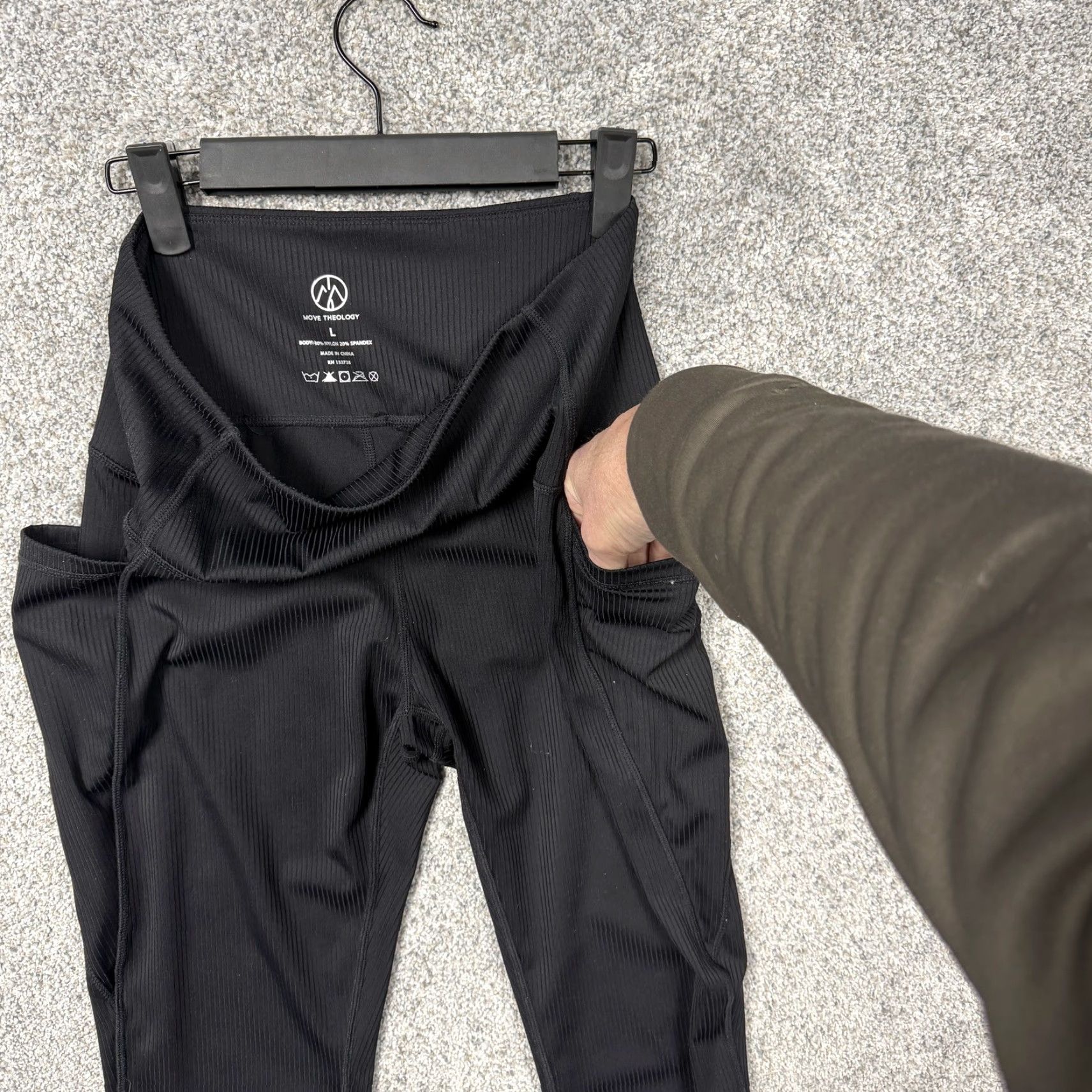 Vintage Move Theology Leggings Womens L Black Ribbed High Rise Pockets 27x28.5 Athletic Size 36" / US 14 / IT 50 - 7 Thumbnail
