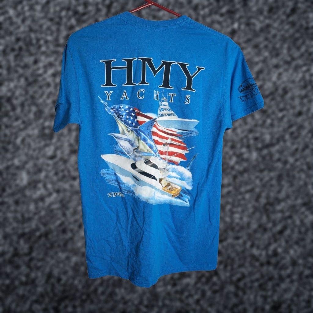 Gildan Mens M HMY Yacht Double Sided Patriotic Fish T Shirt Size US M / EU 48-50 / 2 - 1 Thumbnail