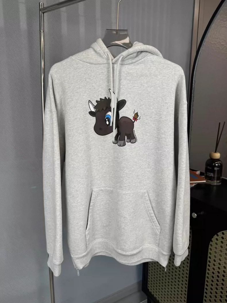Balenciaga Balenciaga Gray Cartoon Cow Zip Hoodie - dmc Size US S / EU 44-46 / 1 - 1 Thumbnail