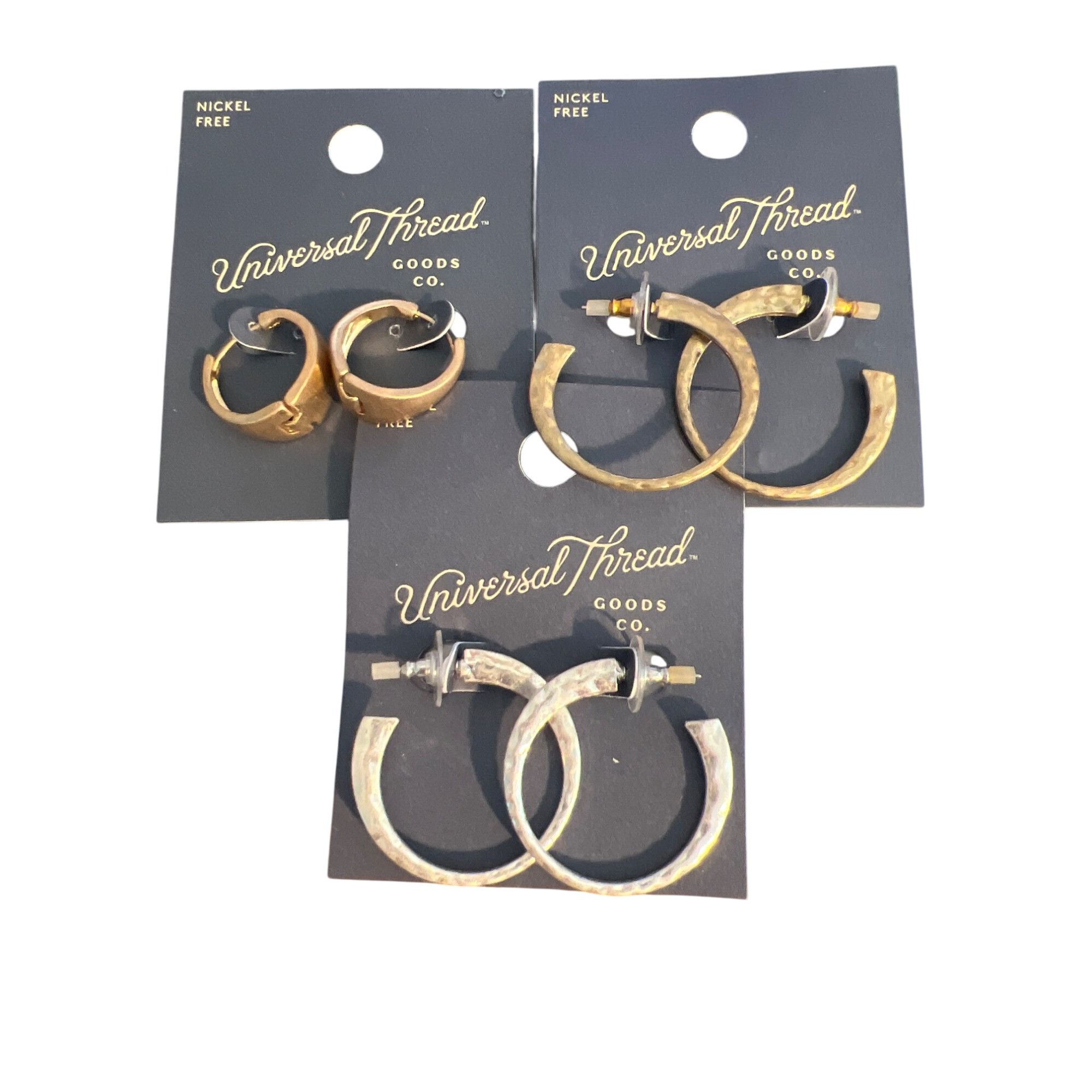 Other Universal Thread 3 Pair Hoop Earrings Gold Silver Tone Hinge Size ONE SIZE - 1 Thumbnail