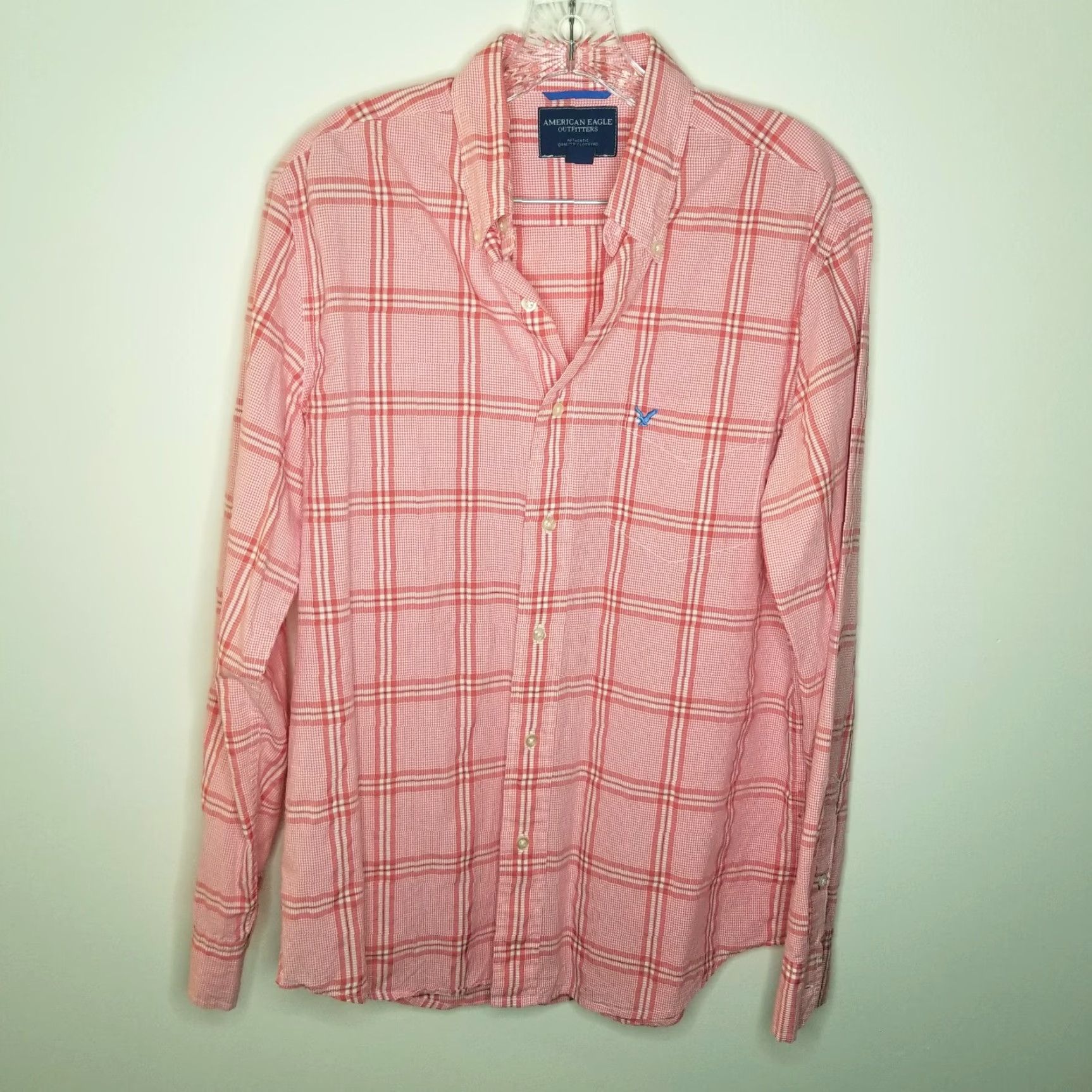 American Eagle Outfitters American Eagle Mens Pink Plaid Long Sleeve Button-Up Size Medium Size US M / EU 48-50 / 2 - 2 Thumbnail