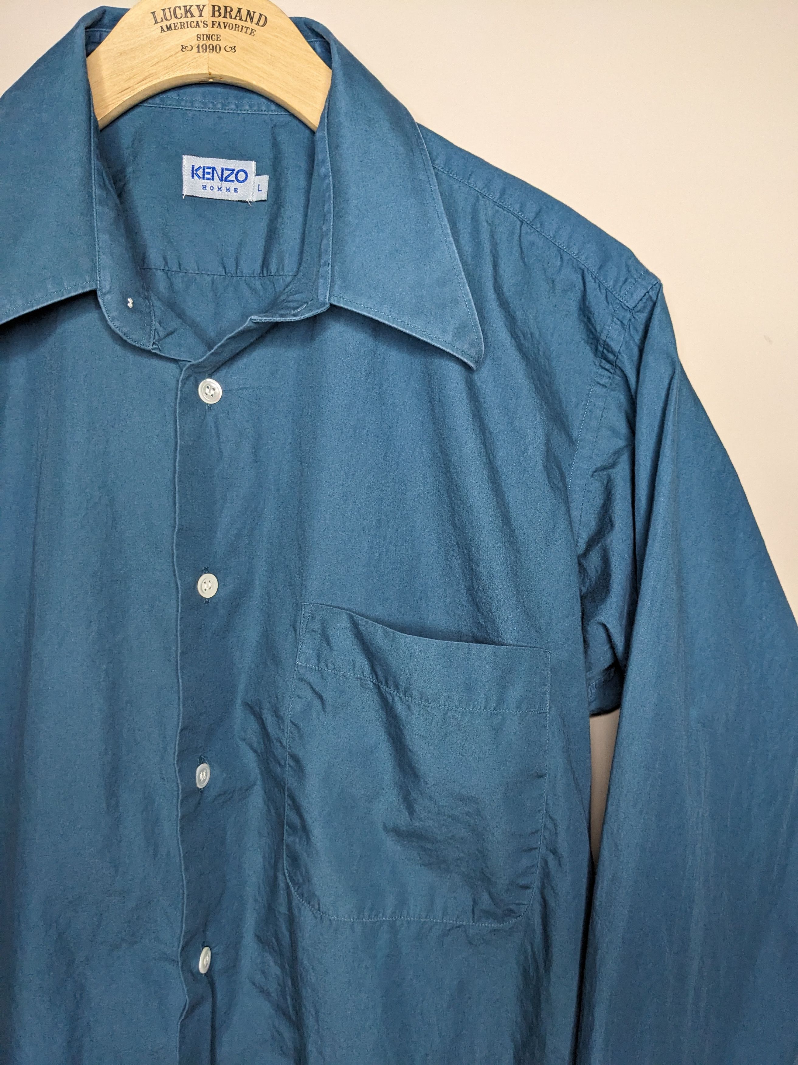 Kenzo VINTAGE Kenzo Homme Button Up Shirt Large Teal Pocket 90s Size US L / EU 52-54 / 3 - 2 Thumbnail