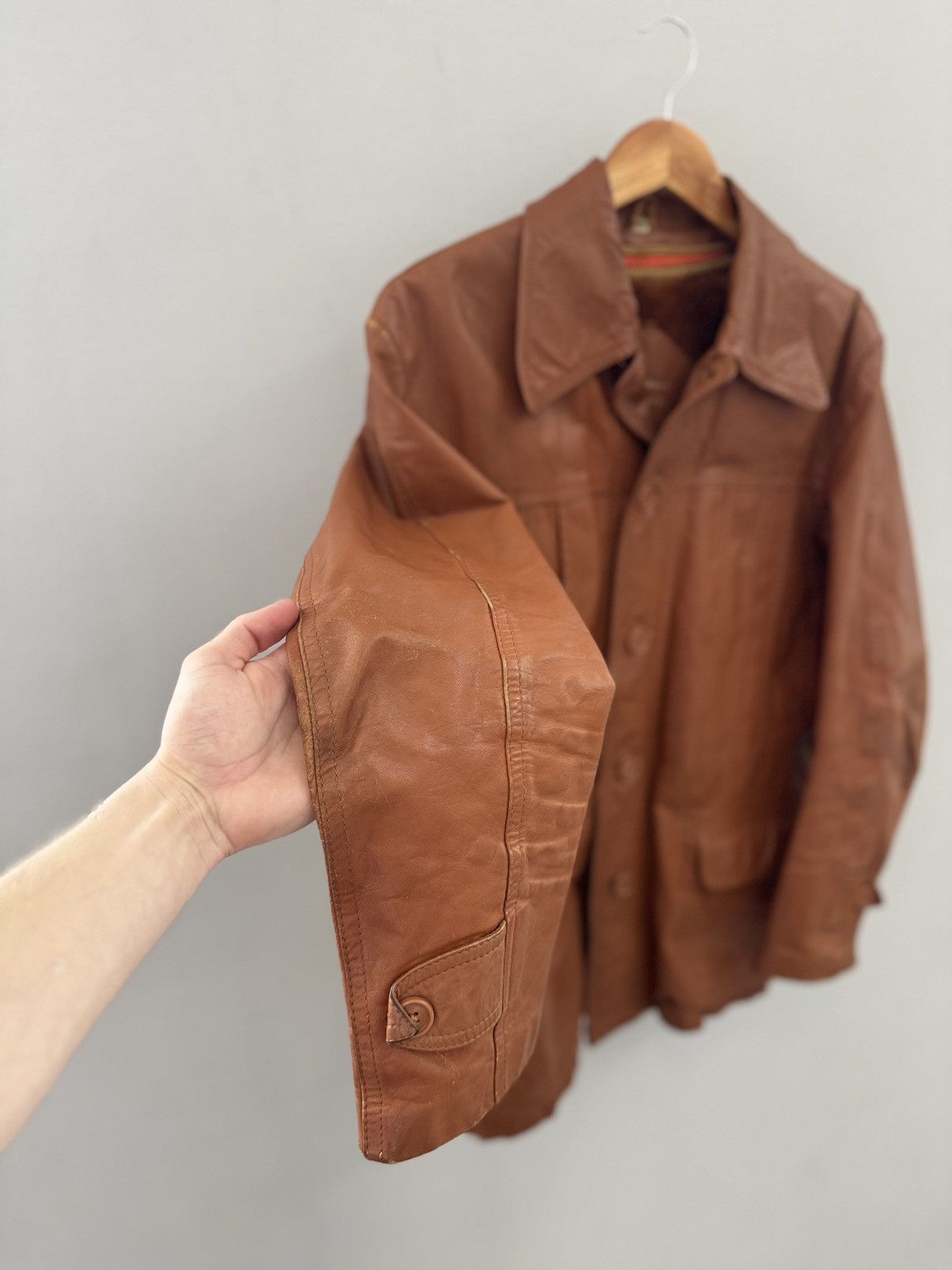 Other Vintage 90s Genuine Leather Racing Jacket Brown Biker Style Size US L / EU 52-54 / 3 - 3 Thumbnail