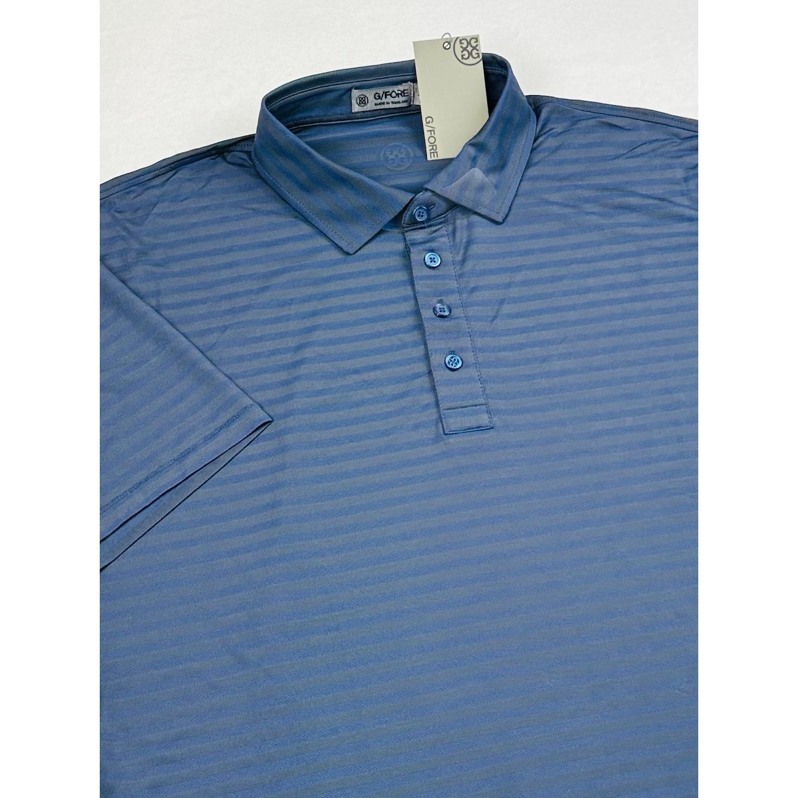 G/FORE G/Fore Men's XL Dark Blue Stripe Tech Pique Golf Polo Shirt Size US XL / EU 56 / 4 - 11 Thumbnail