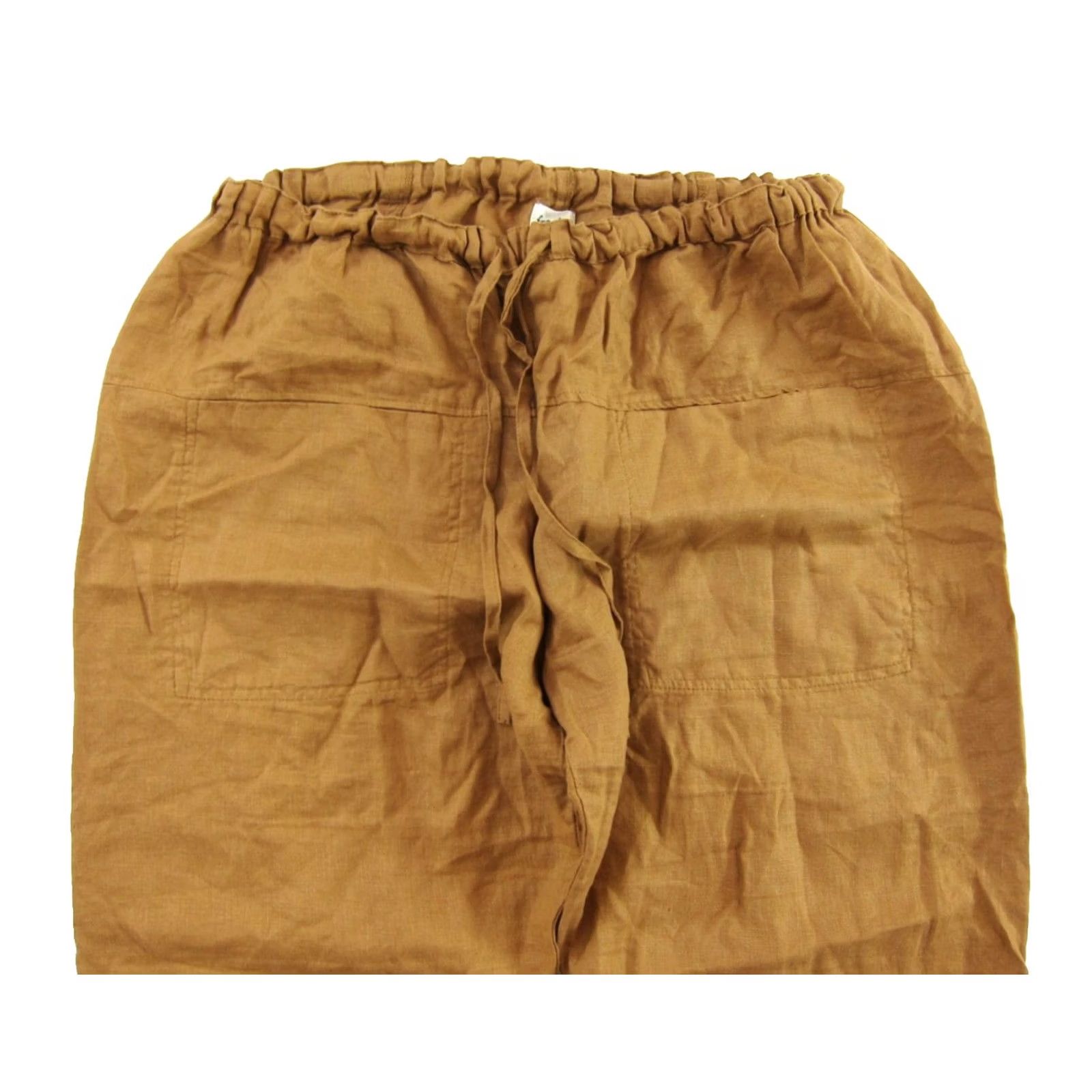 Vintage Frockk 100% Linen Carmel Brown Pocket Tie Tapered High Rise Darcy Pant Woman XL Size 40" / US 18 - 6 Thumbnail