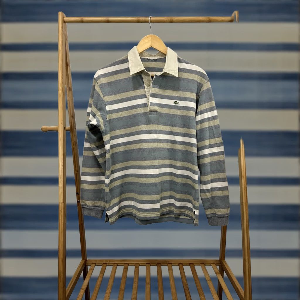 Lacoste VTG Lacoste Men's Striped Pistachios Green Alligator Rugby Long Sleeve Shirt L Size US L / EU 52-54 / 3 - 1 Thumbnail