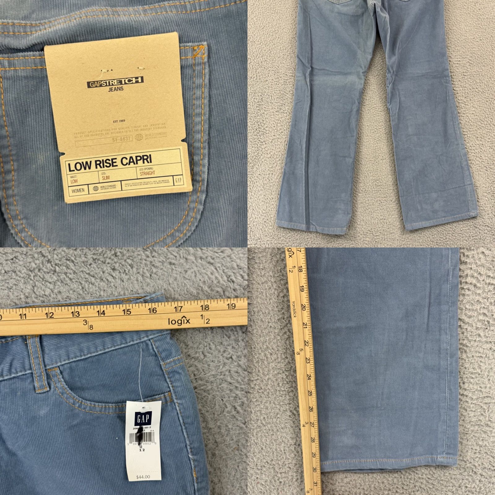 Gap VINTAGE Gap Pants Womens 12 Blue Corduroy Low Rise Capri Straight Slim Y2K NWT Size 34" / US 12 / IT 48 - 8 Thumbnail