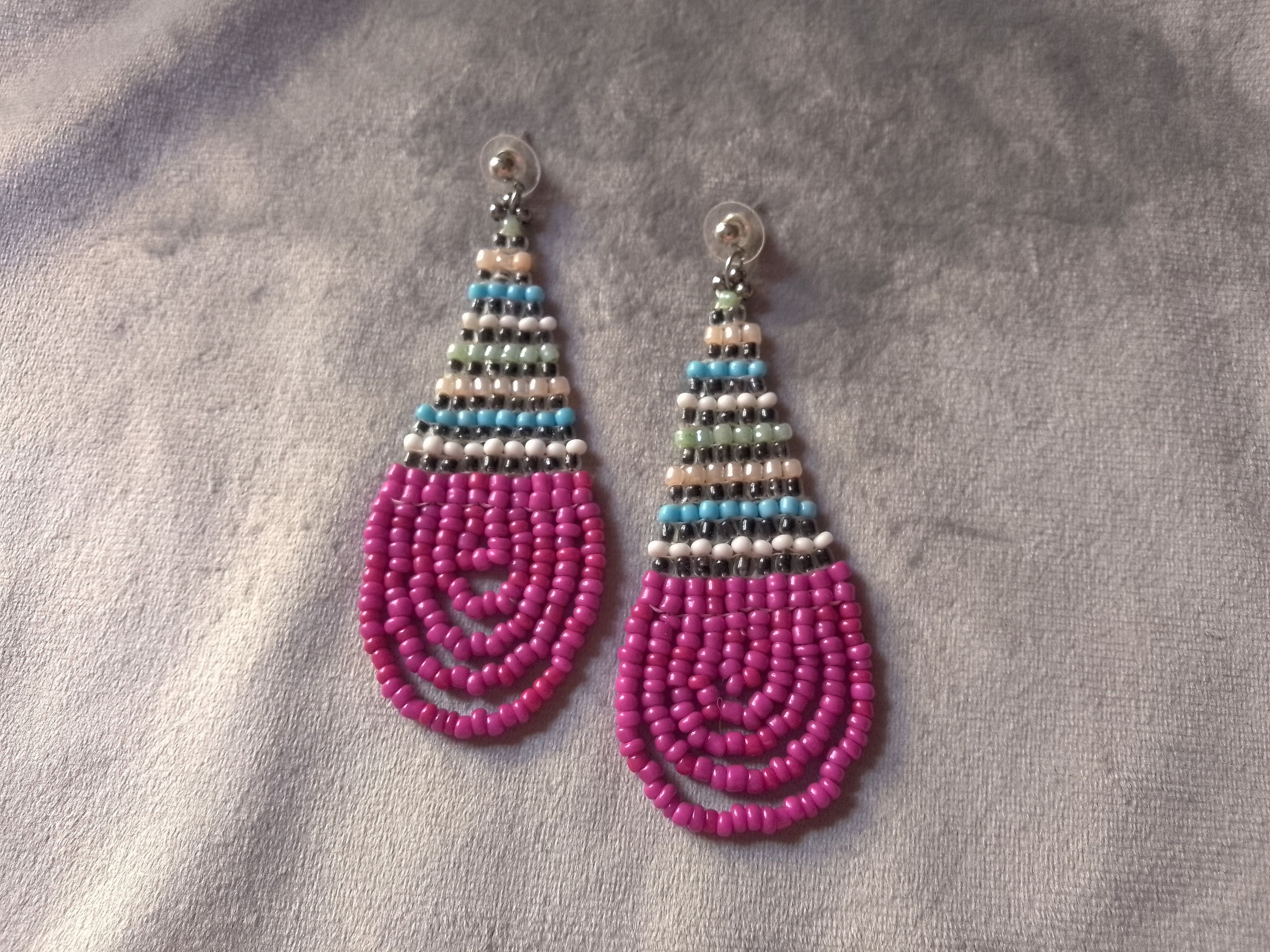 Handmade Earrings Ethnic South Africa Style Pink Beaded Long Size ONE SIZE - 4 Thumbnail